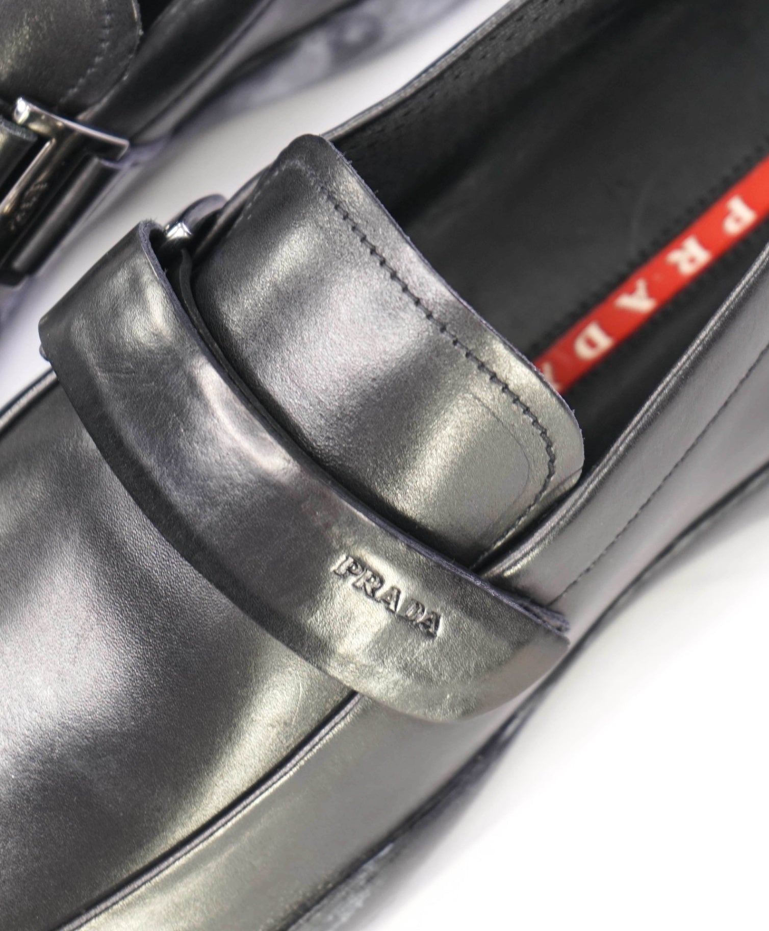 $950 Prada LINEA ROSSA Black Leather Footwear US 7 (6UK)