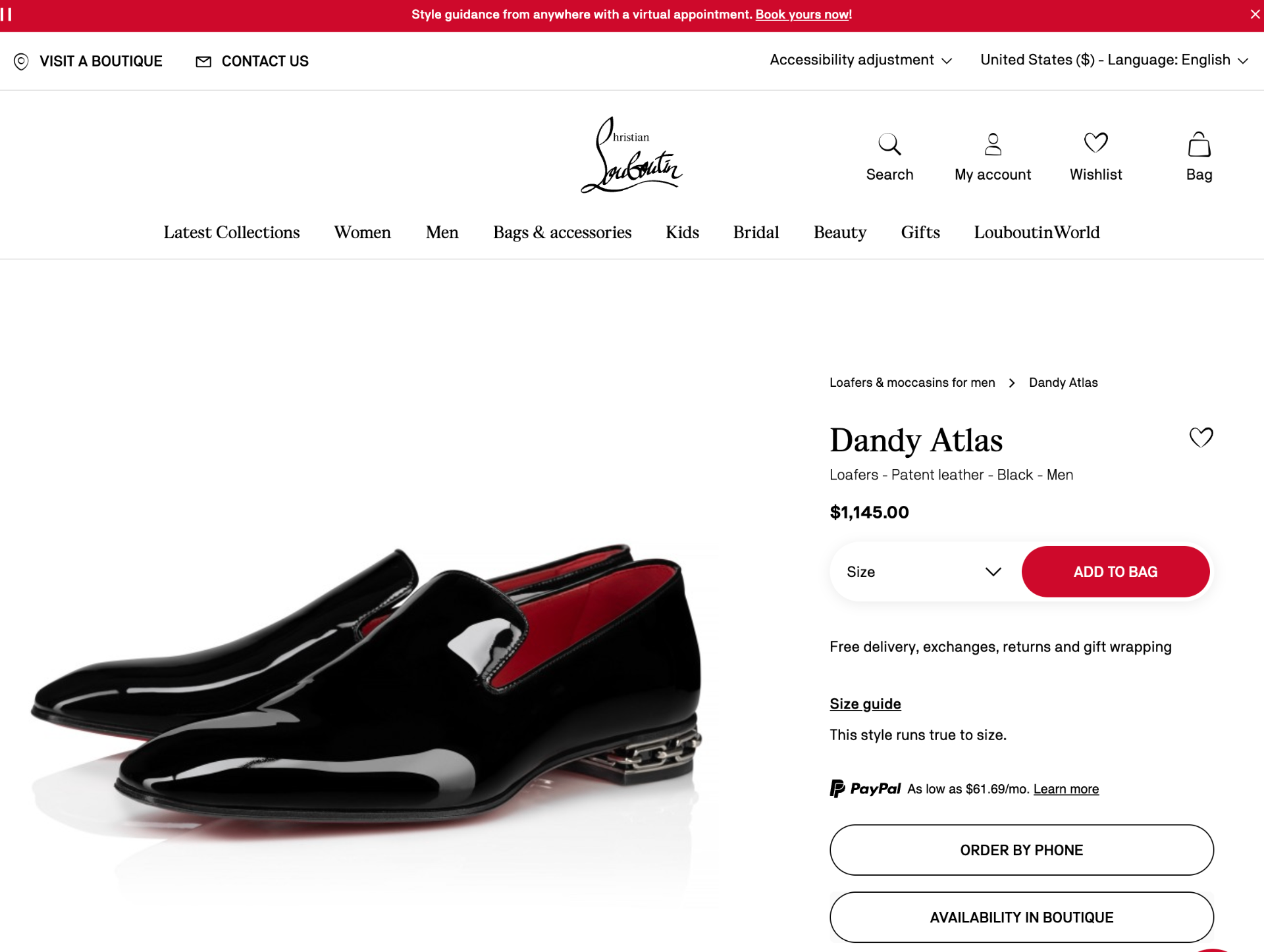 $1,150 Christian Louboutin"DANDY ATLAS" Patent Loafer US 10.5 (43.5EU)