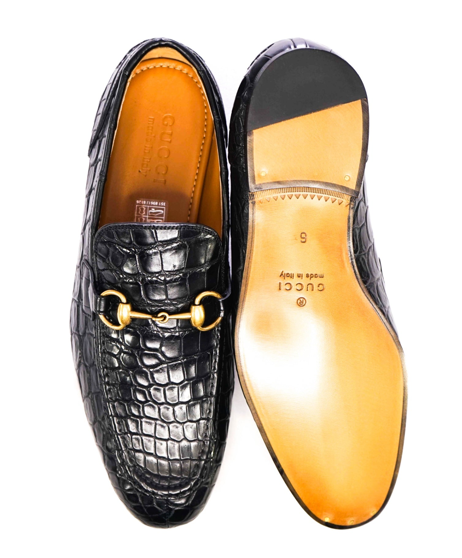 $4,300 GUCCI "JORDAAN" Crocodile Skin Black Loafers US 6.5 (6G)