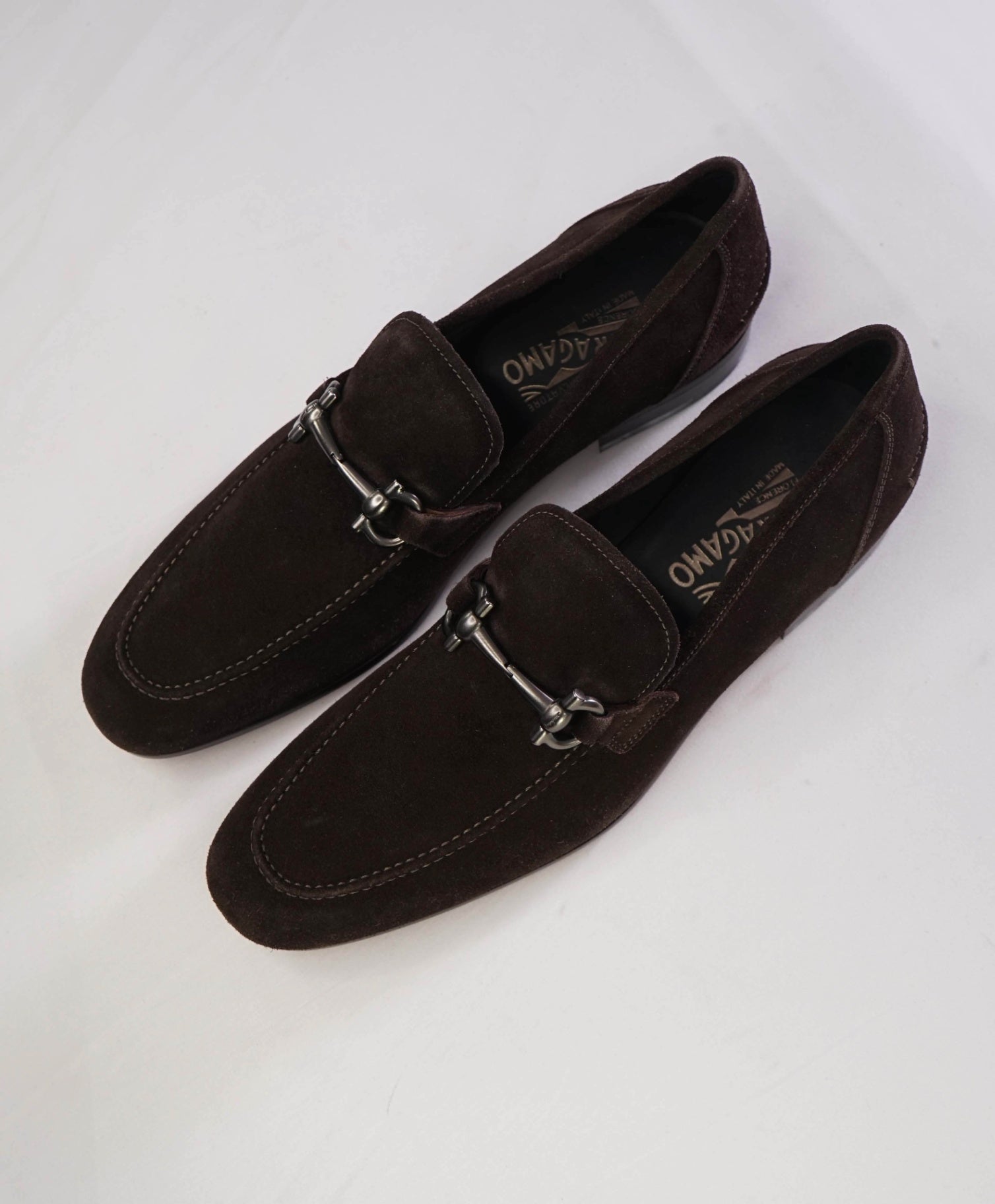 $850 SALVATORE FERRAGAMO - *TAPAS* Brown Suede Gancini Bit Loafer - 10 D