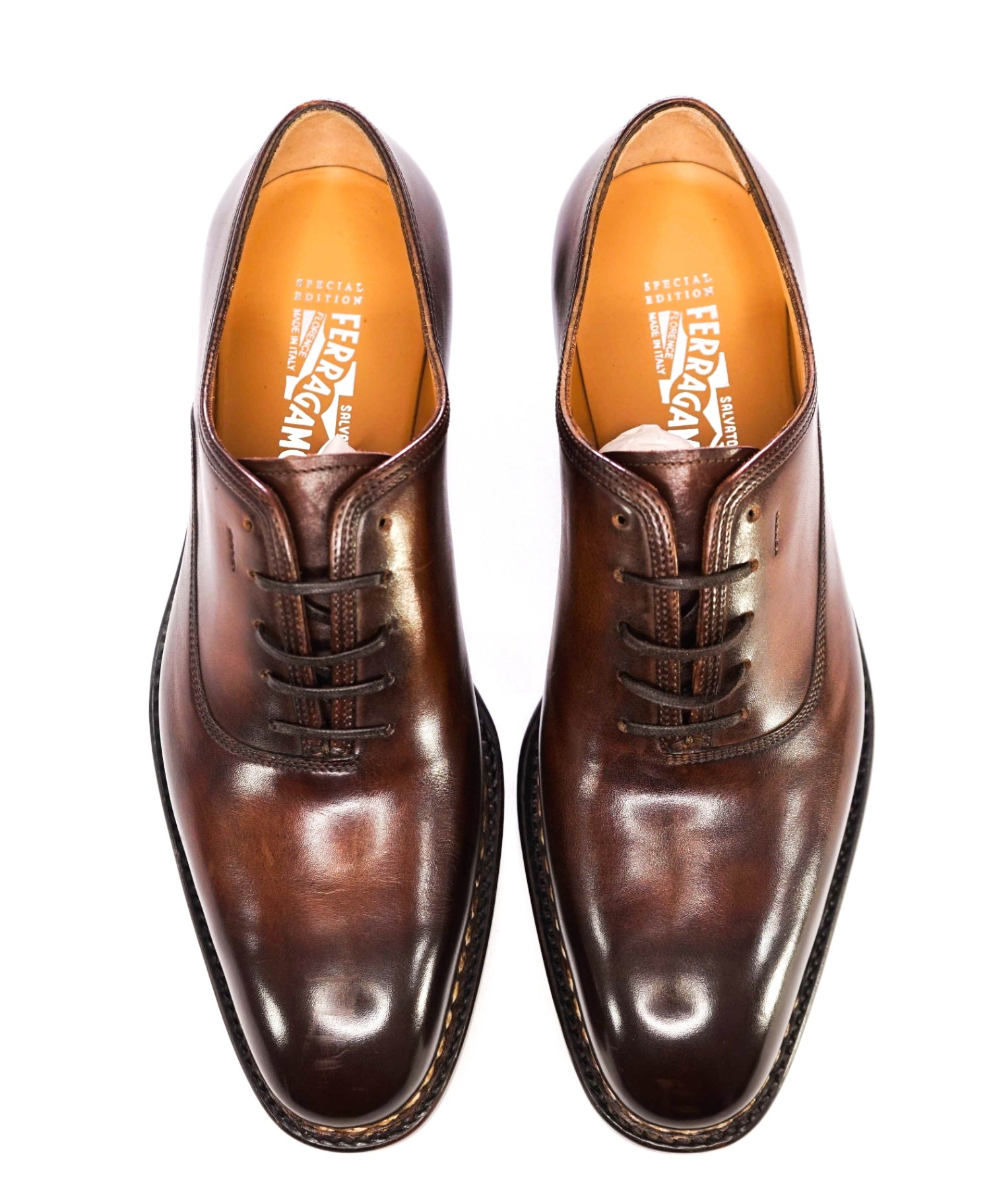 $1,495 Salvatore Ferragamo "TRAMEZZA" Special Edition Brown Oxfords 7 D