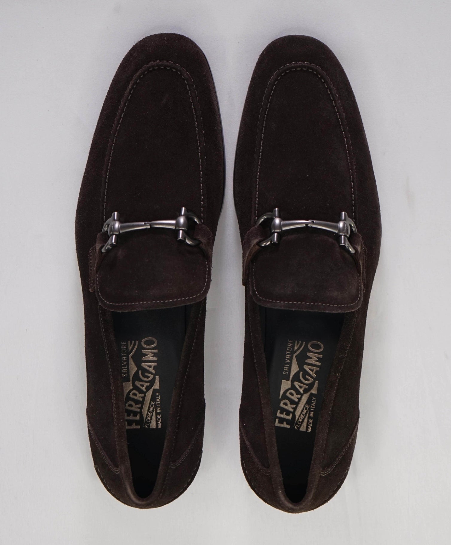 $850 SALVATORE FERRAGAMO - *TAPAS* Brown Suede Gancini Bit Loafer - 10 D