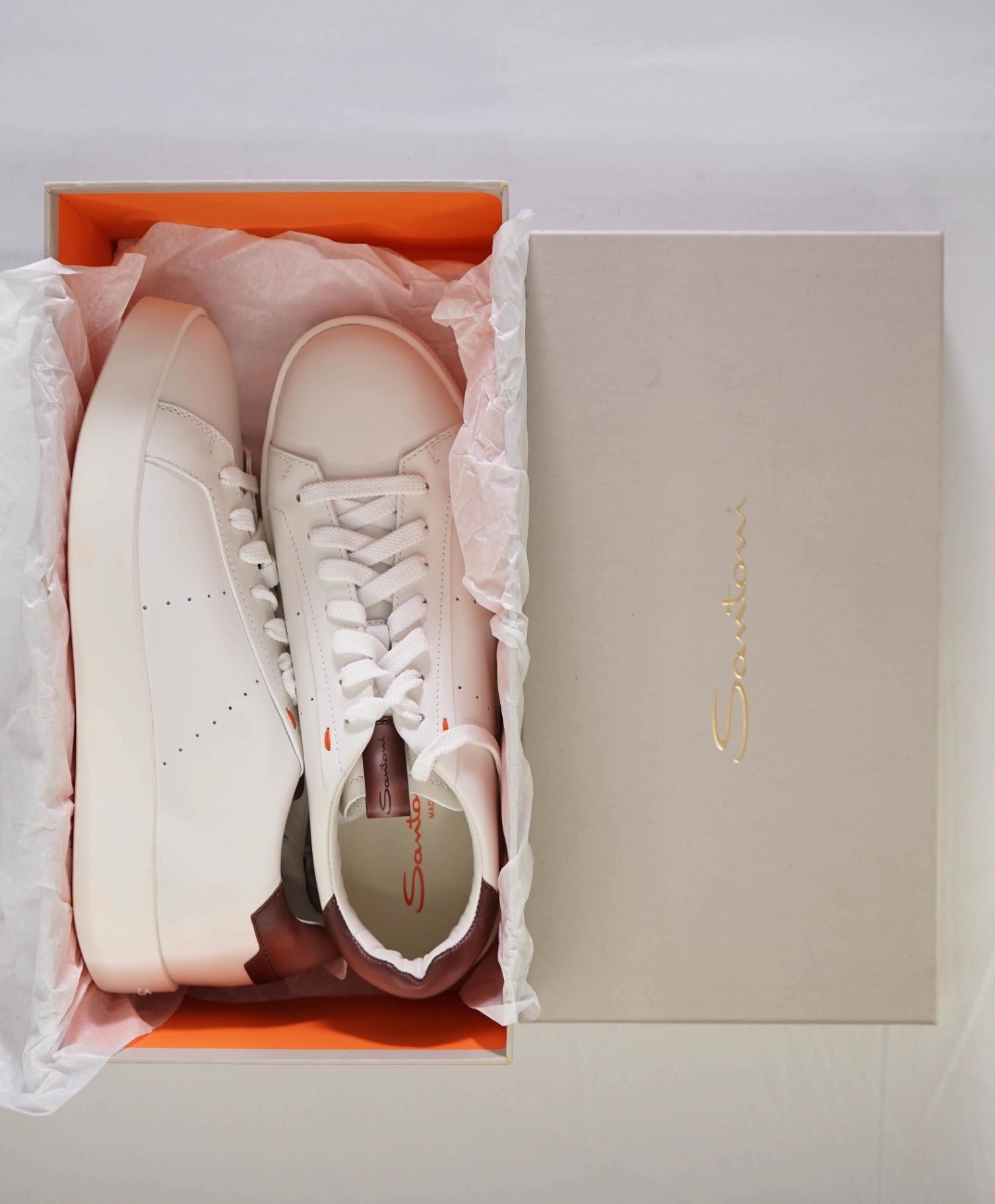 $700 Santoni White Sneakers Leather Footwear US 10 (9UK)