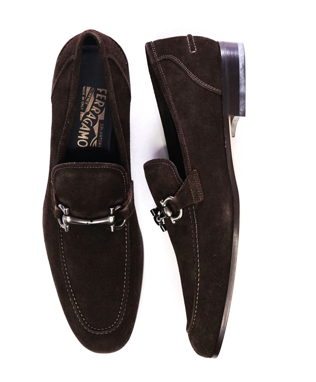 $850 SALVATORE FERRAGAMO - *TAPAS* Brown Suede Gancini Bit 