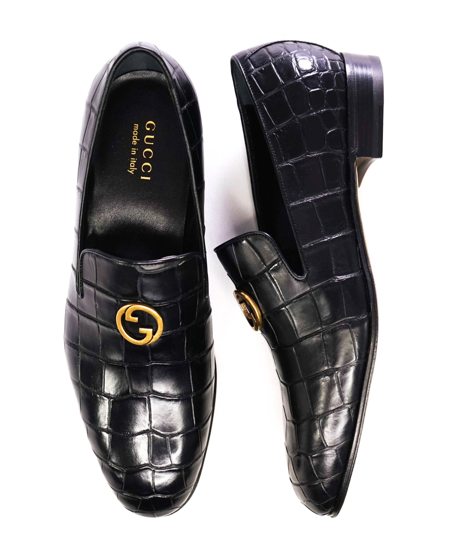 $4,300 GUCCI Black GG CROCODILE Loafers 12.5 US (12G)
