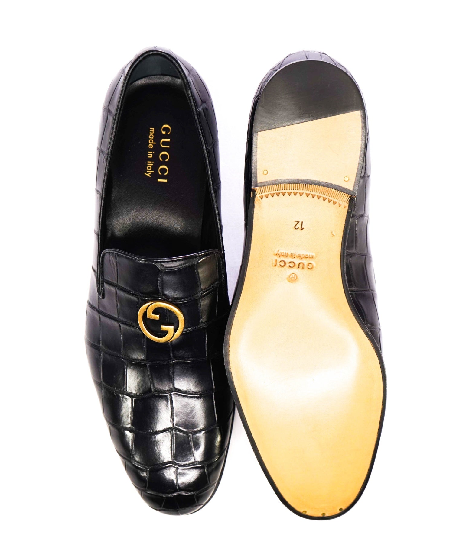 $4,300 GUCCI Black GG CROCODILE Loafers 12.5 US (12G)