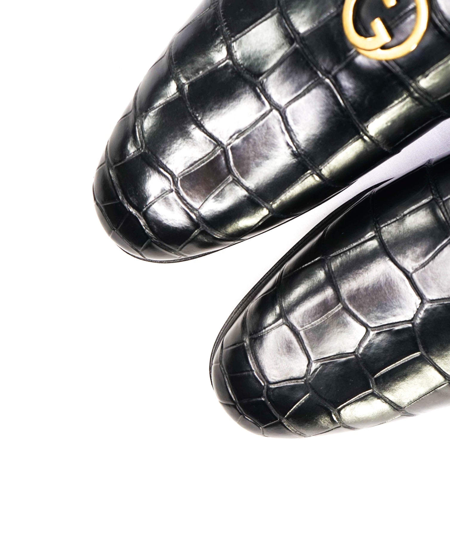 $4,300 GUCCI Black GG CROCODILE Loafers 12.5 US (12G)