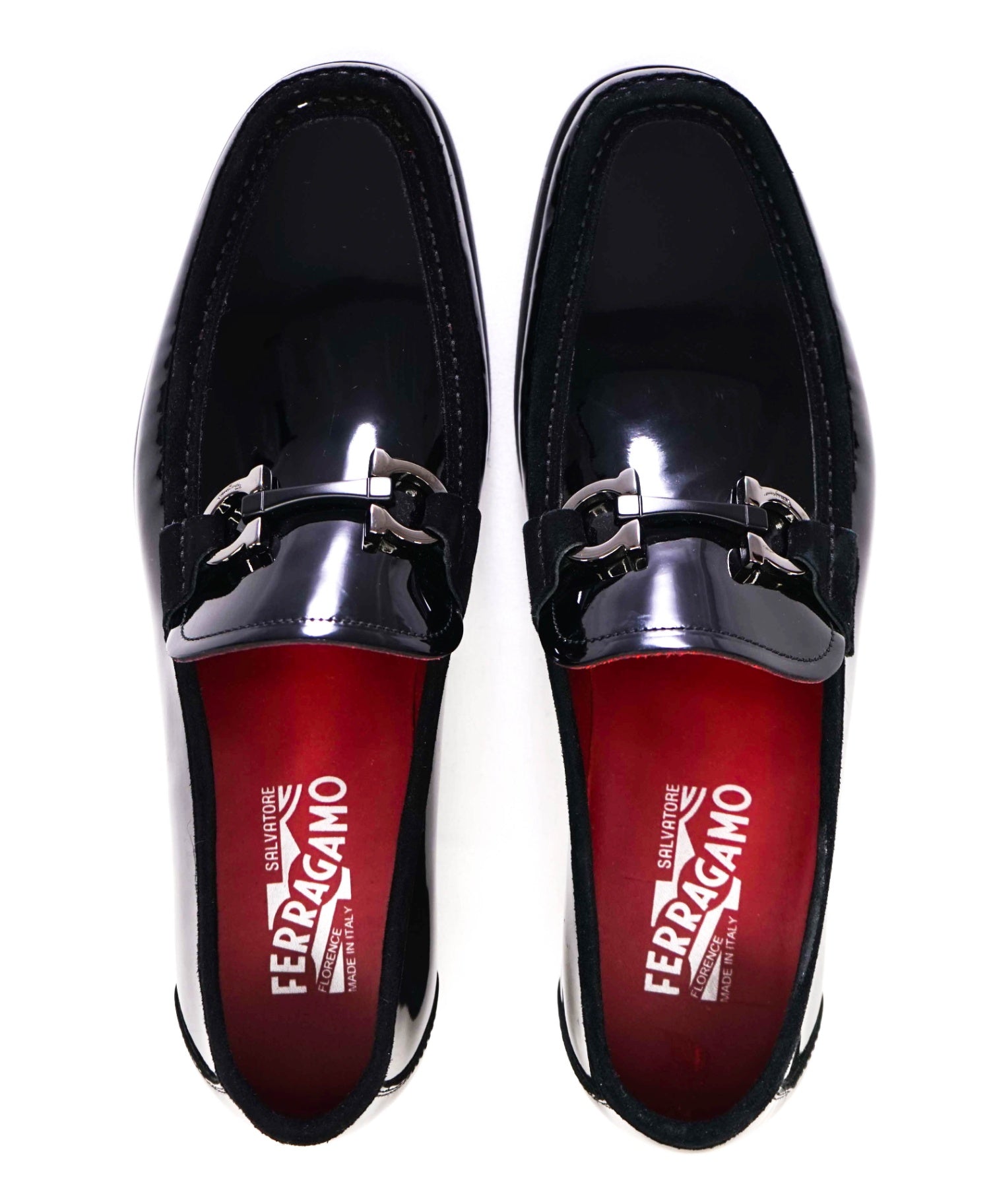 $950 Salvatore Ferragamo "Grandioso" Black Patent Leather Loafers 9.5 EE