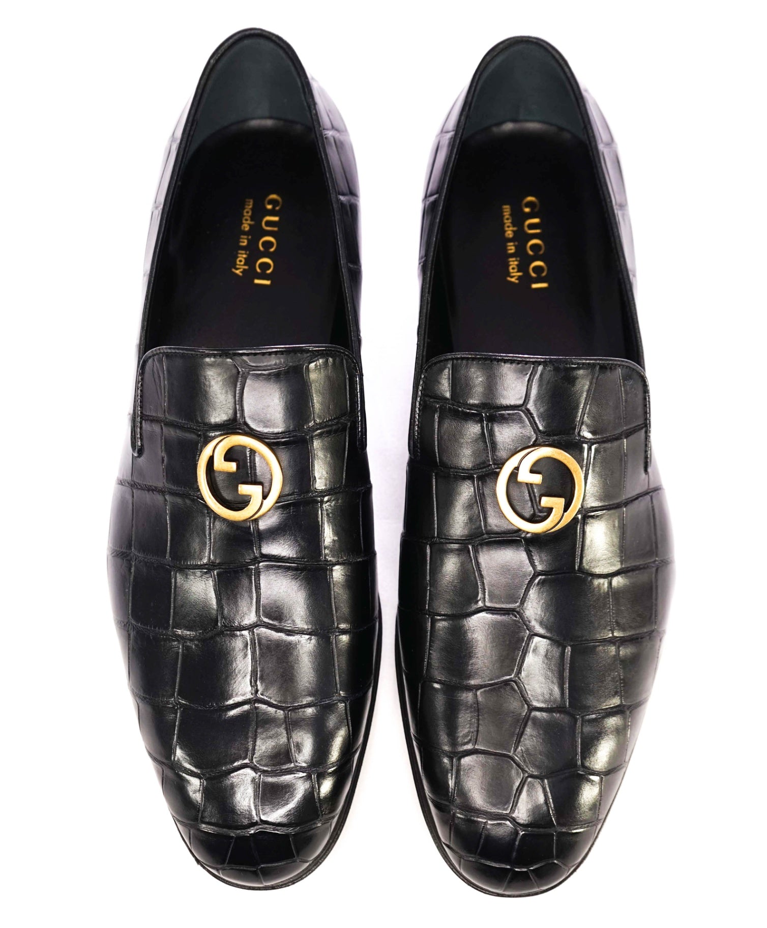 $4,300 GUCCI Black GG CROCODILE Loafers 12.5 US (12G)