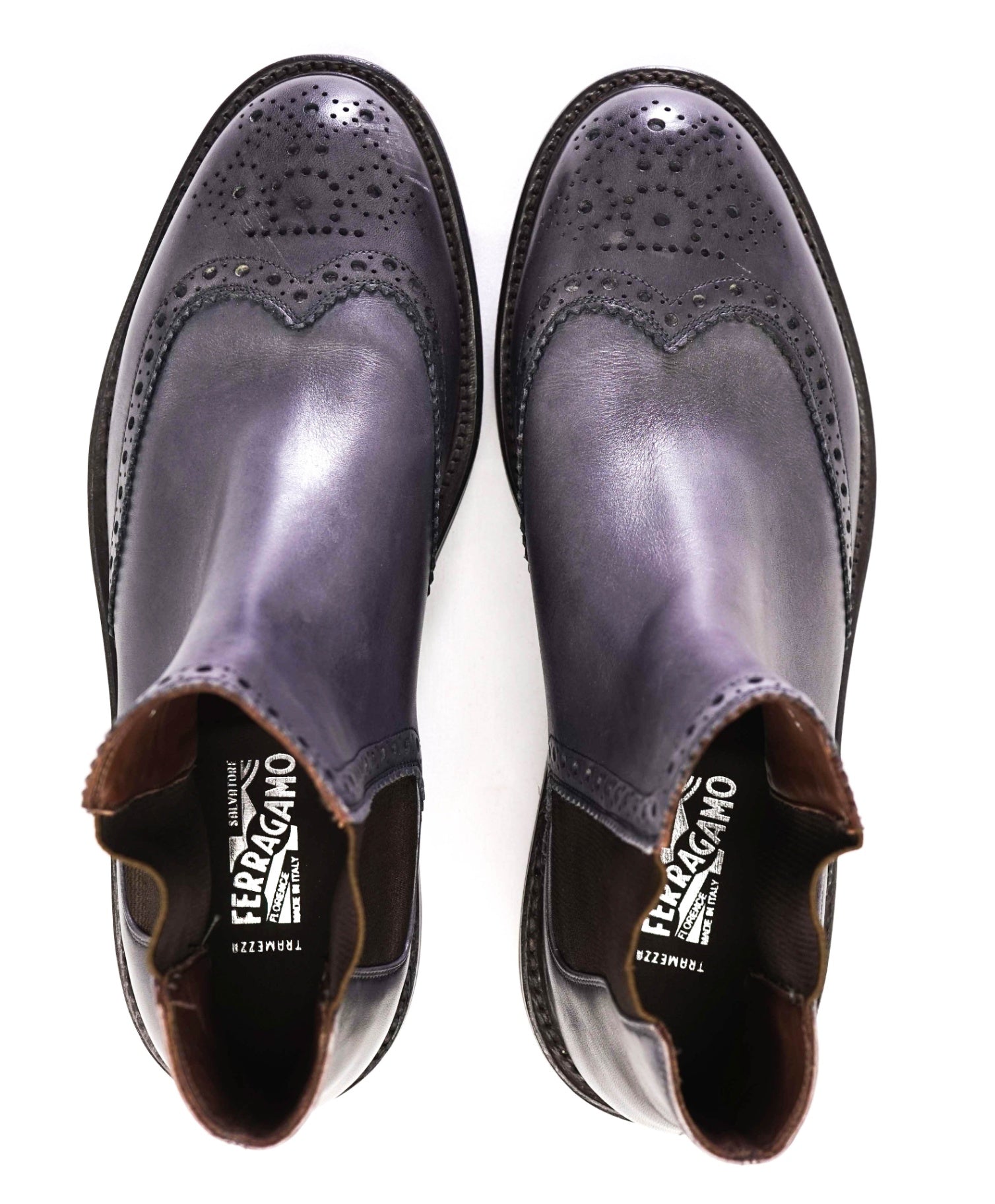 $1,190 Salvatore Ferragamo "TRAMEZZA" Navy Ankle Boots Leather 9 EE