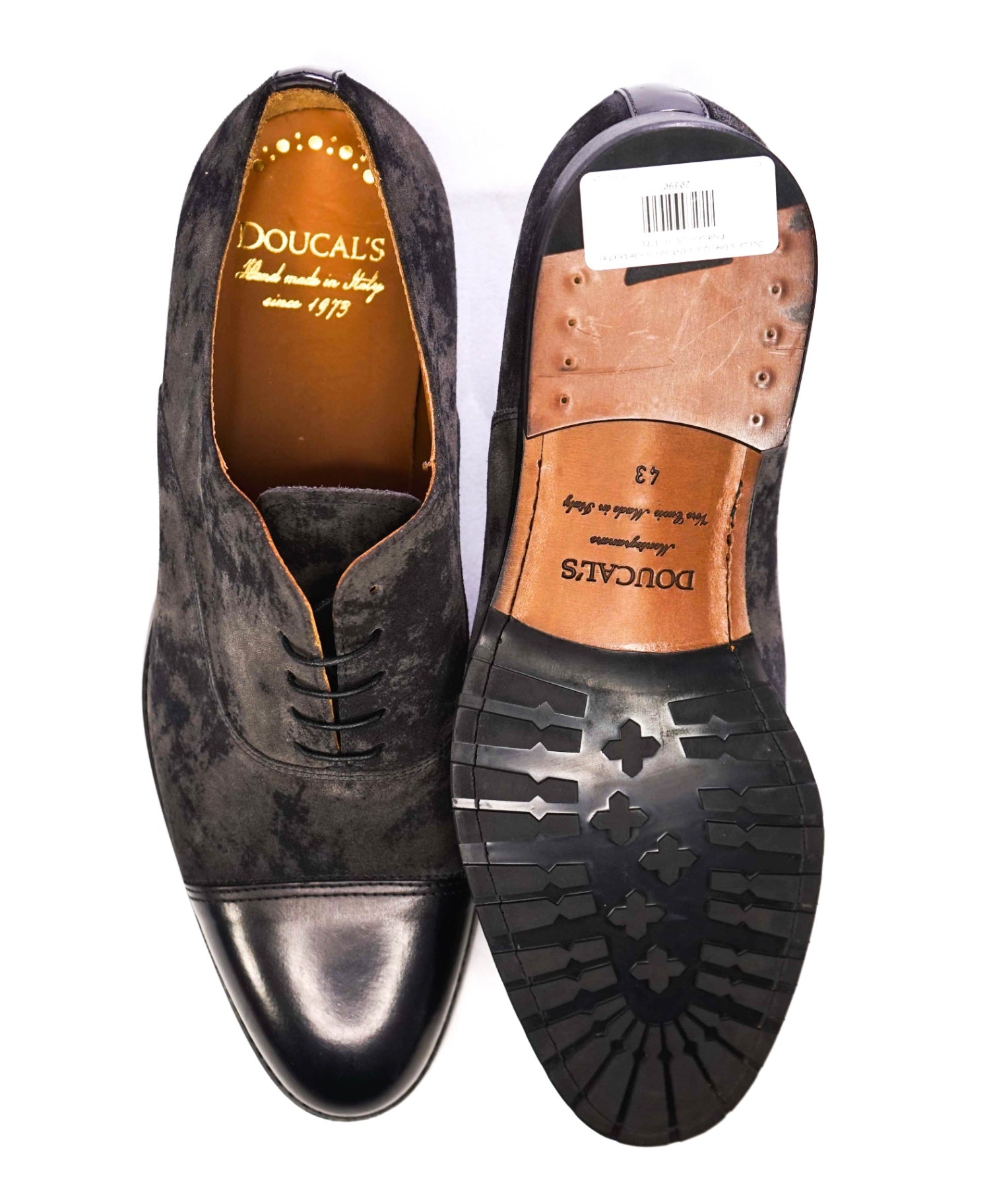 $790 Doucal's Mixed-Media Black Santoni Marble Oxfords US 10 (43EU)