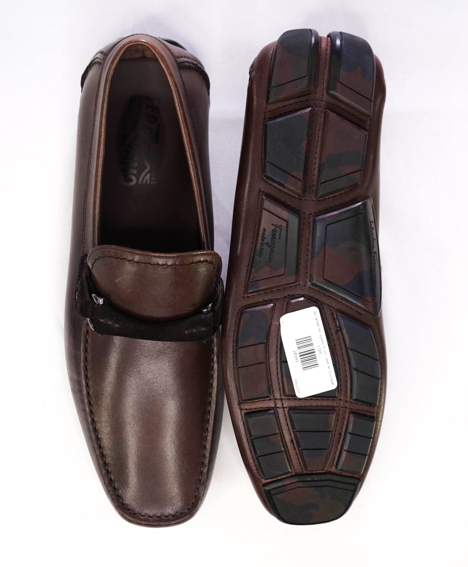 $795 Salvatore Ferragamo "GRANDPRIX" Brown Leather Loafer 9.5EE