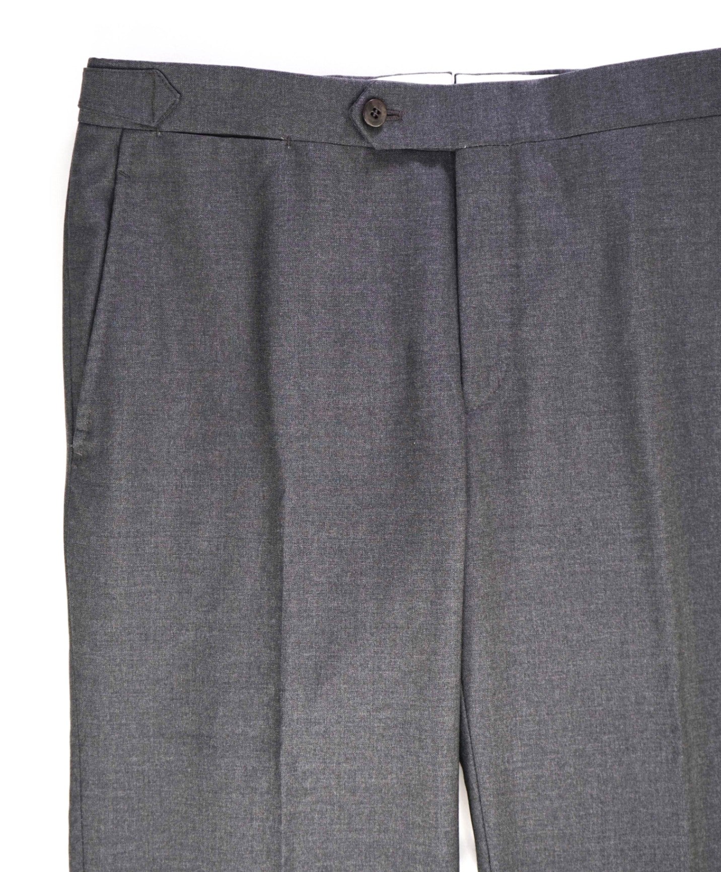 $995 ISAIA Solid Grey "SIDE TABS" Wool Flat Front Dress Pants 34W