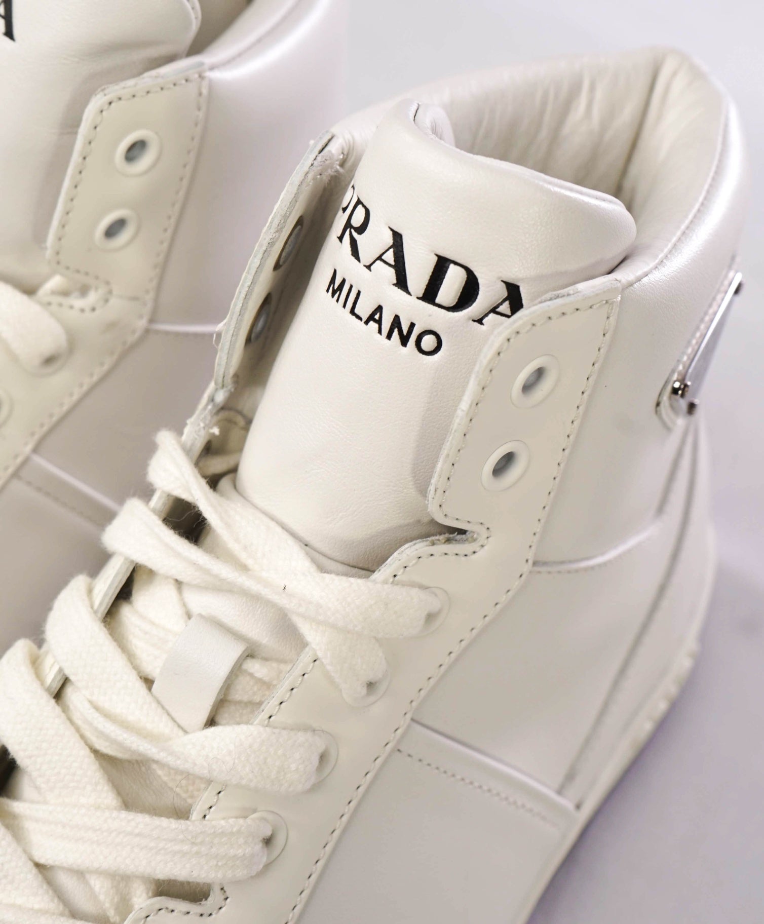 $1,150 Prada "NEW AVENUE" White High-Top Sneakers US 8.5 (7.5UK)