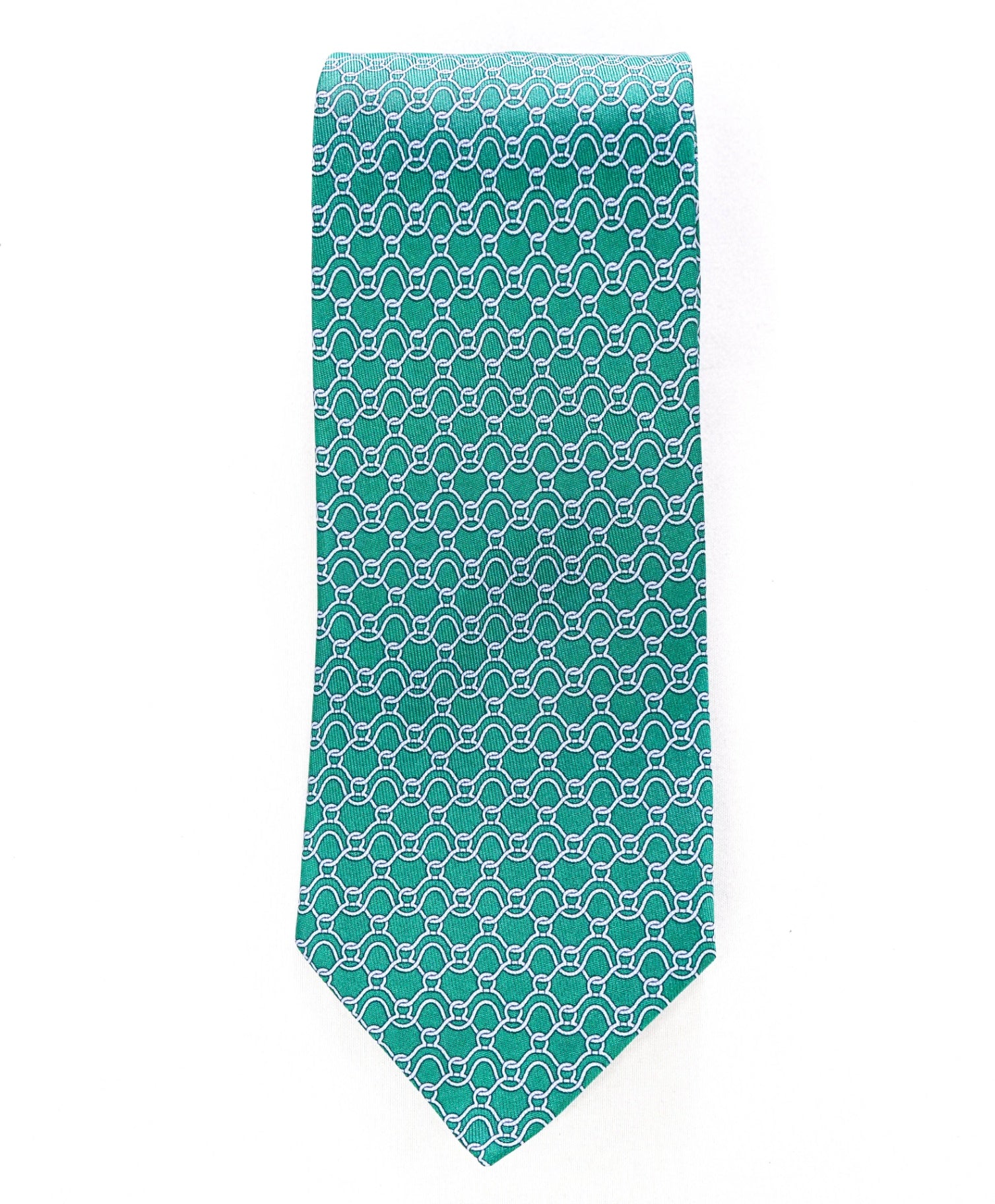 $220 Ferragamo Green Gancini Silk Tie 3.25"