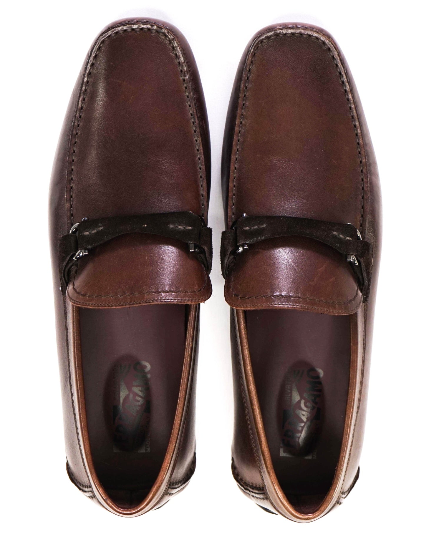$795 Salvatore Ferragamo "GRANDPRIX" Brown Leather Loafer 9.5EE