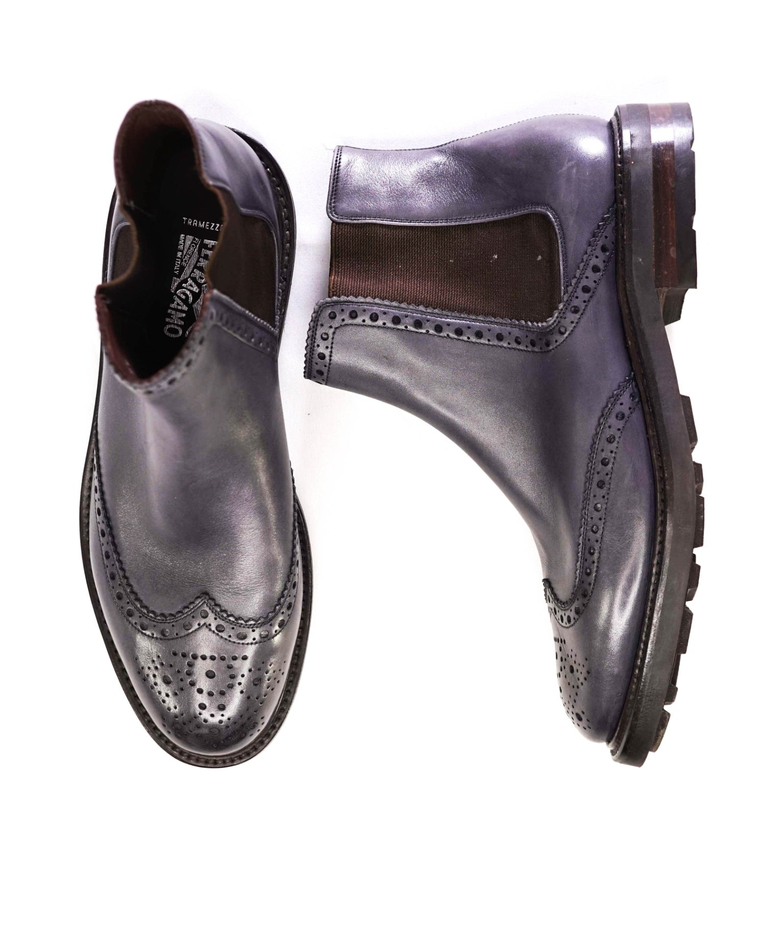 $1,190 Salvatore Ferragamo "TRAMEZZA" Navy Ankle Boots Leather 9 EE