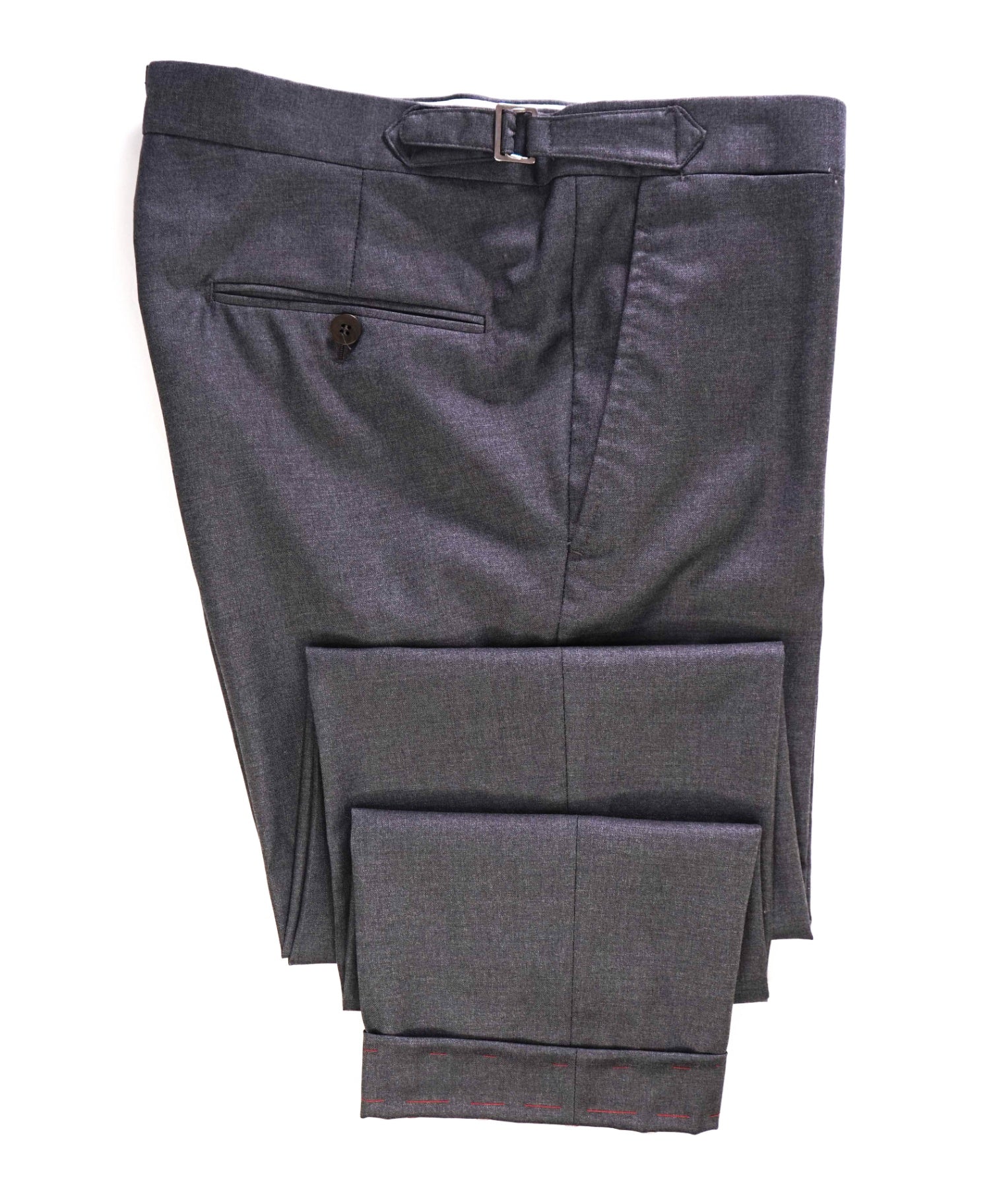 $995 ISAIA Solid Grey "SIDE TABS" Wool Flat Front Dress Pants 34W