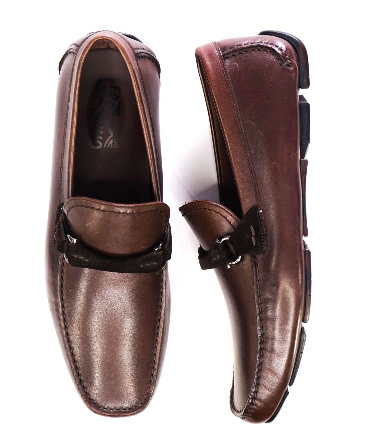 $795 Salvatore Ferragamo "GRANDPRIX" Brown Leather Loafer 9.5EE