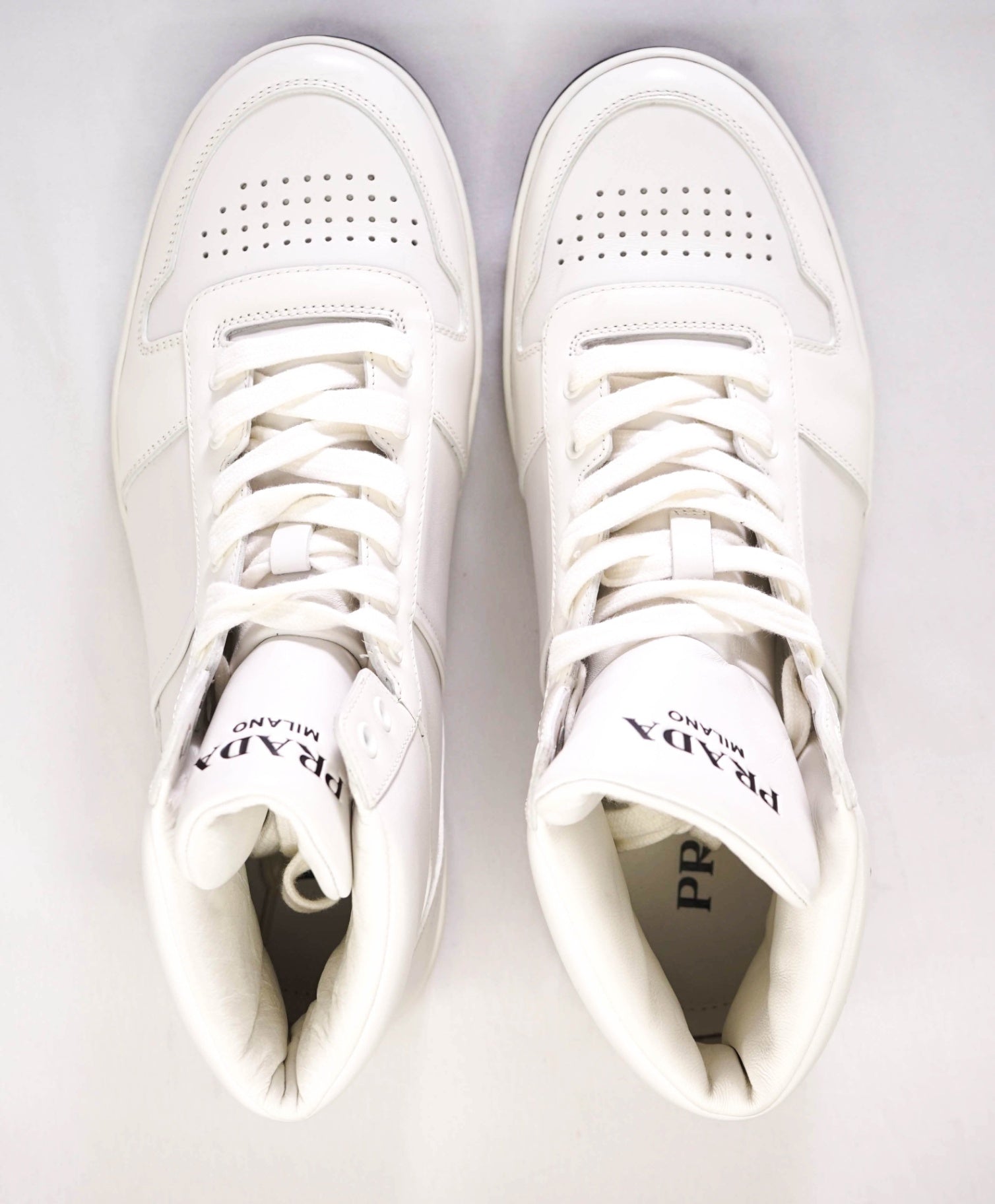 $1,150 Prada "NEW AVENUE" White High-Top Sneakers US 8.5 (7.5UK)