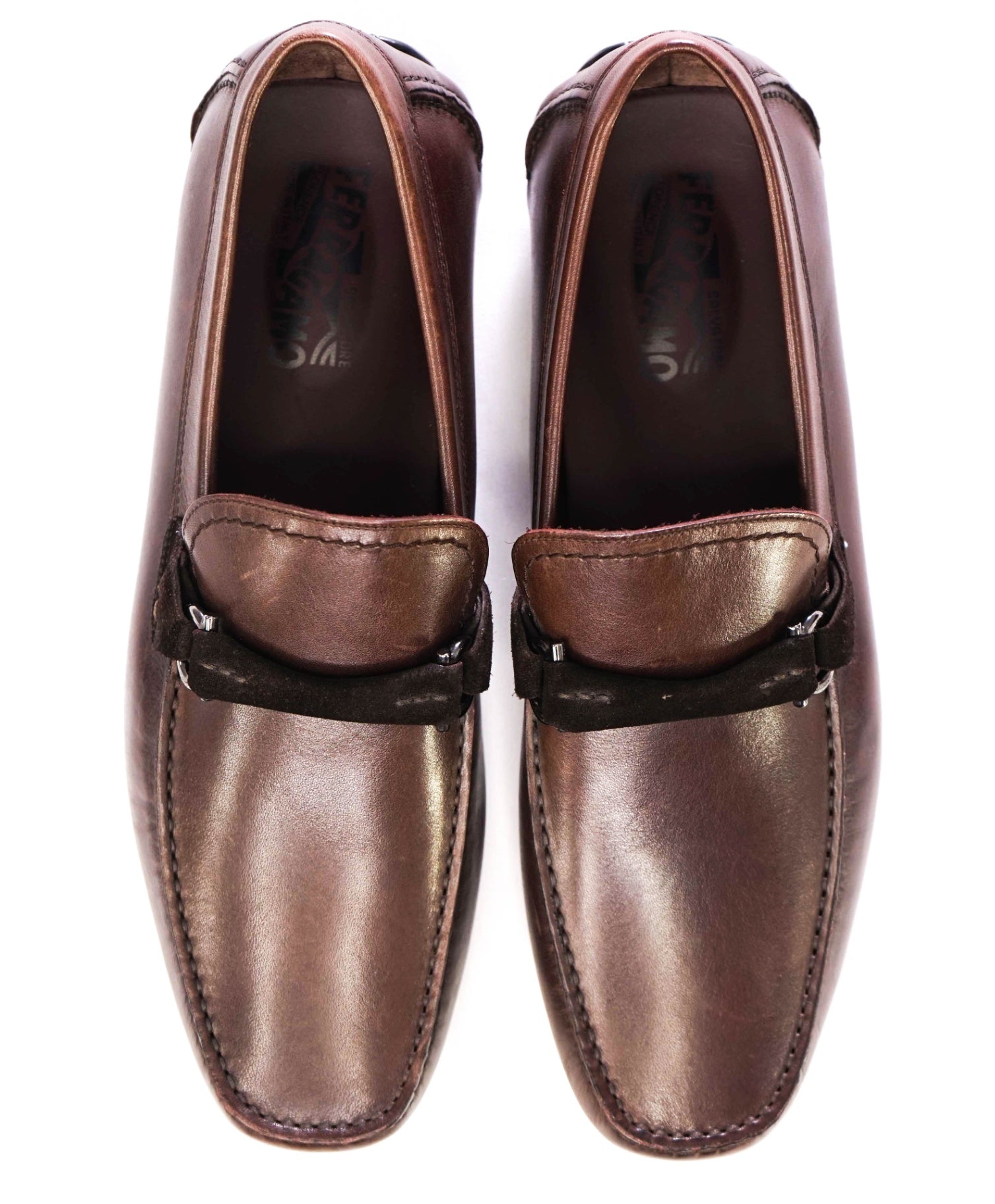 $795 Salvatore Ferragamo "GRANDPRIX" Brown Leather Loafer 9.5EE