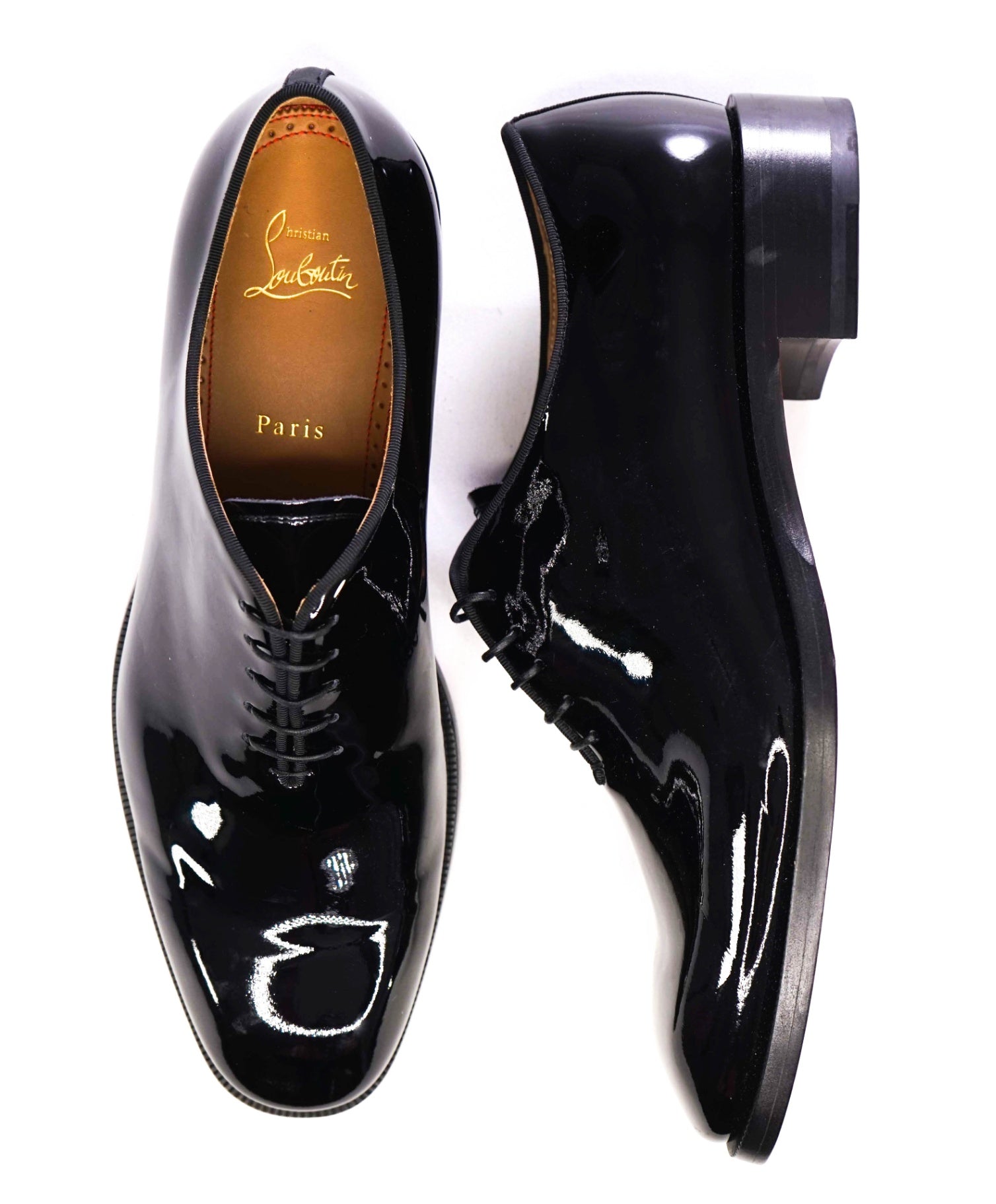 $1,145 CHRISTIAN LOUBOUTIN - *CORTEO* Black Patent Leather Oxfords US 10 (43EU)