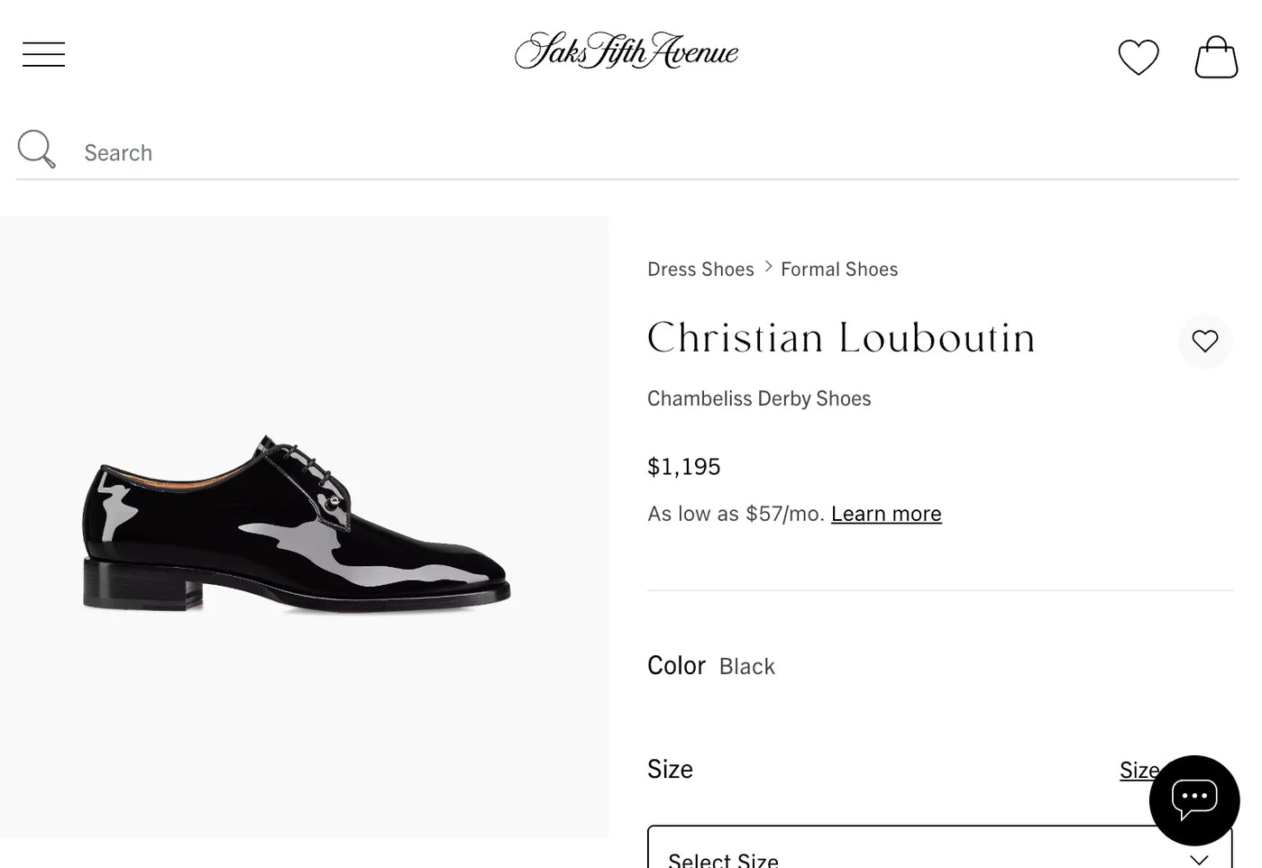 $1,250 Christian Louboutin "Chambeliss" Black Patent Oxfords US 10 (43EU)