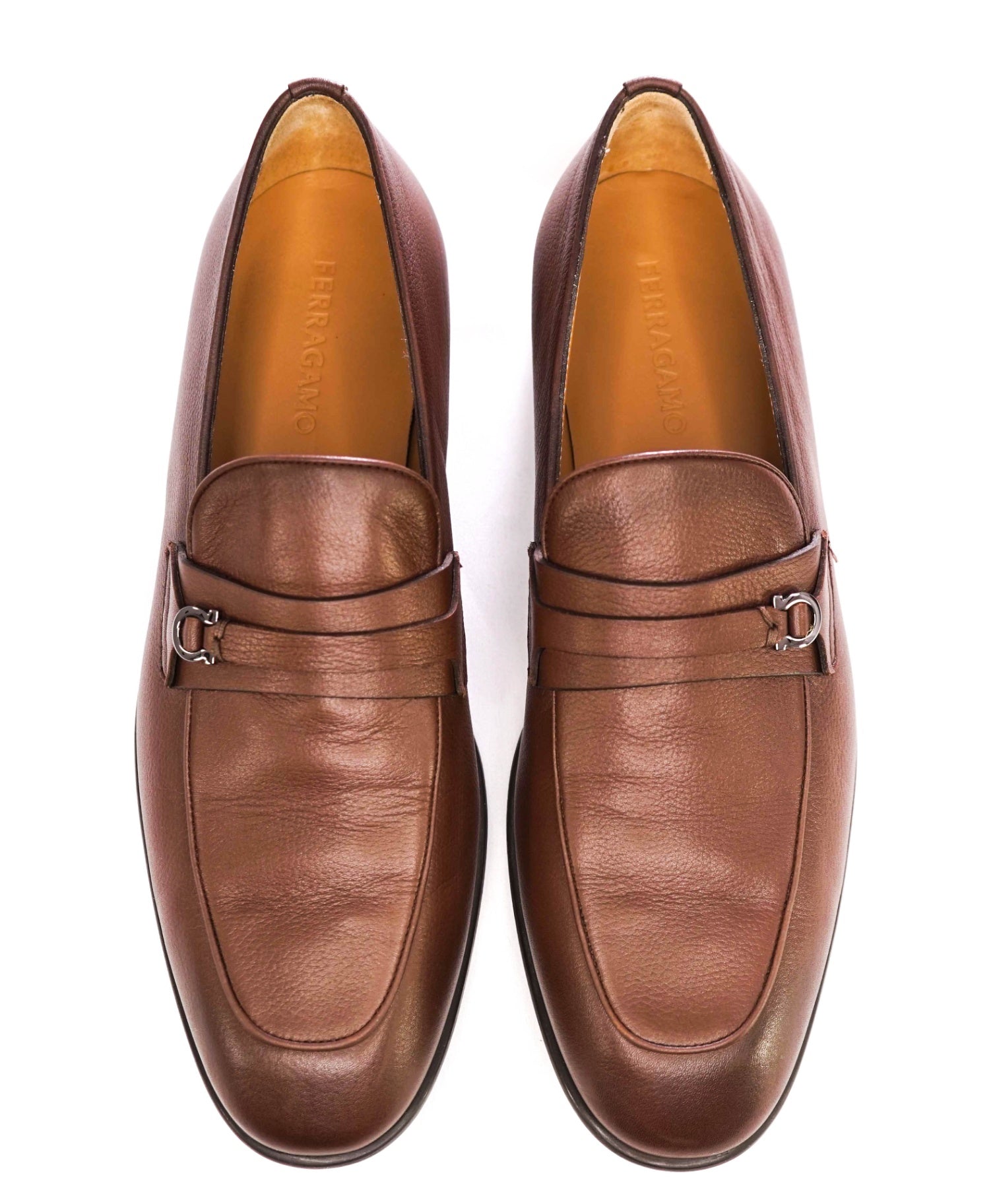 $950 Ferragamo "DESIO" Brown Leather Loafers 11 EE