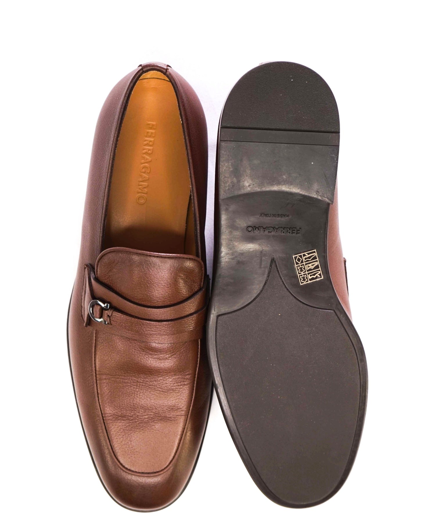 $950 Ferragamo "DESIO" Brown Leather Loafers 11 EE