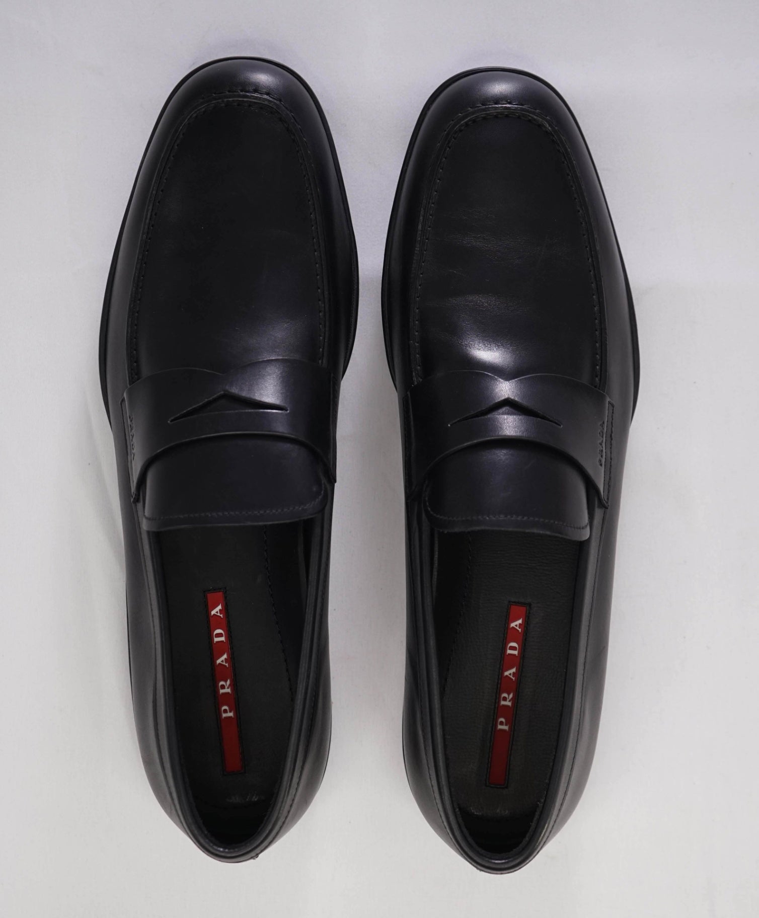 $950 Prada "LINEA ROSSA" Black Loafers Leather US 13 (12UK)
