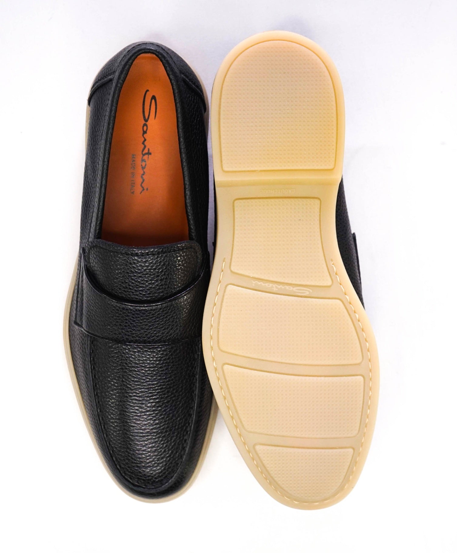 $950 Santoni Black Pebbled Leather Loafers "SUMMER WALK" US 9 (8UK)