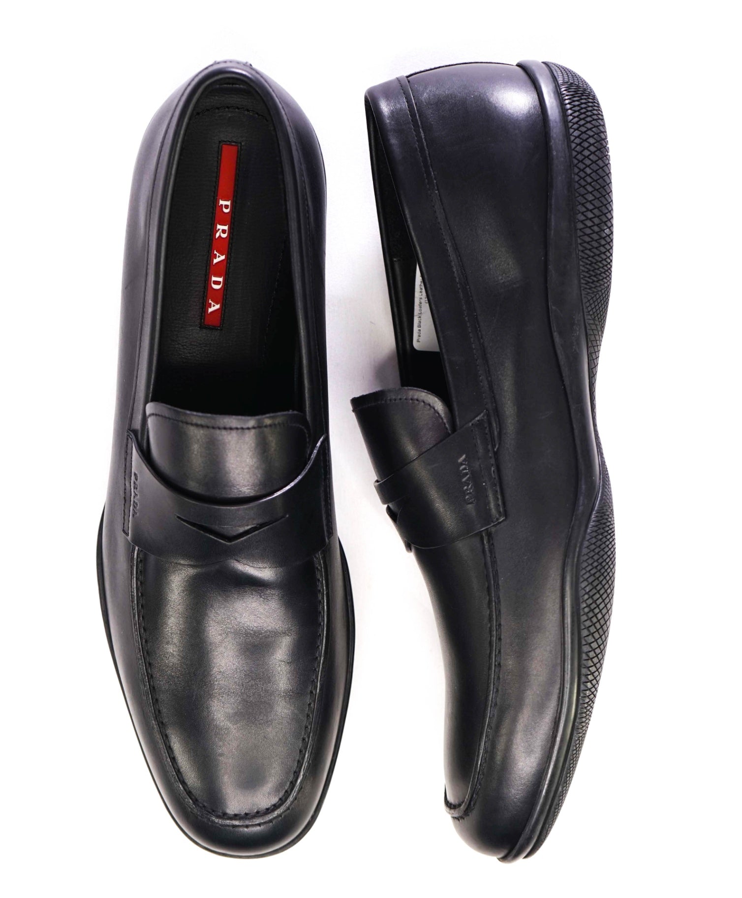 $950 Prada "LINEA ROSSA" Black Loafers Leather US 13 (12UK)