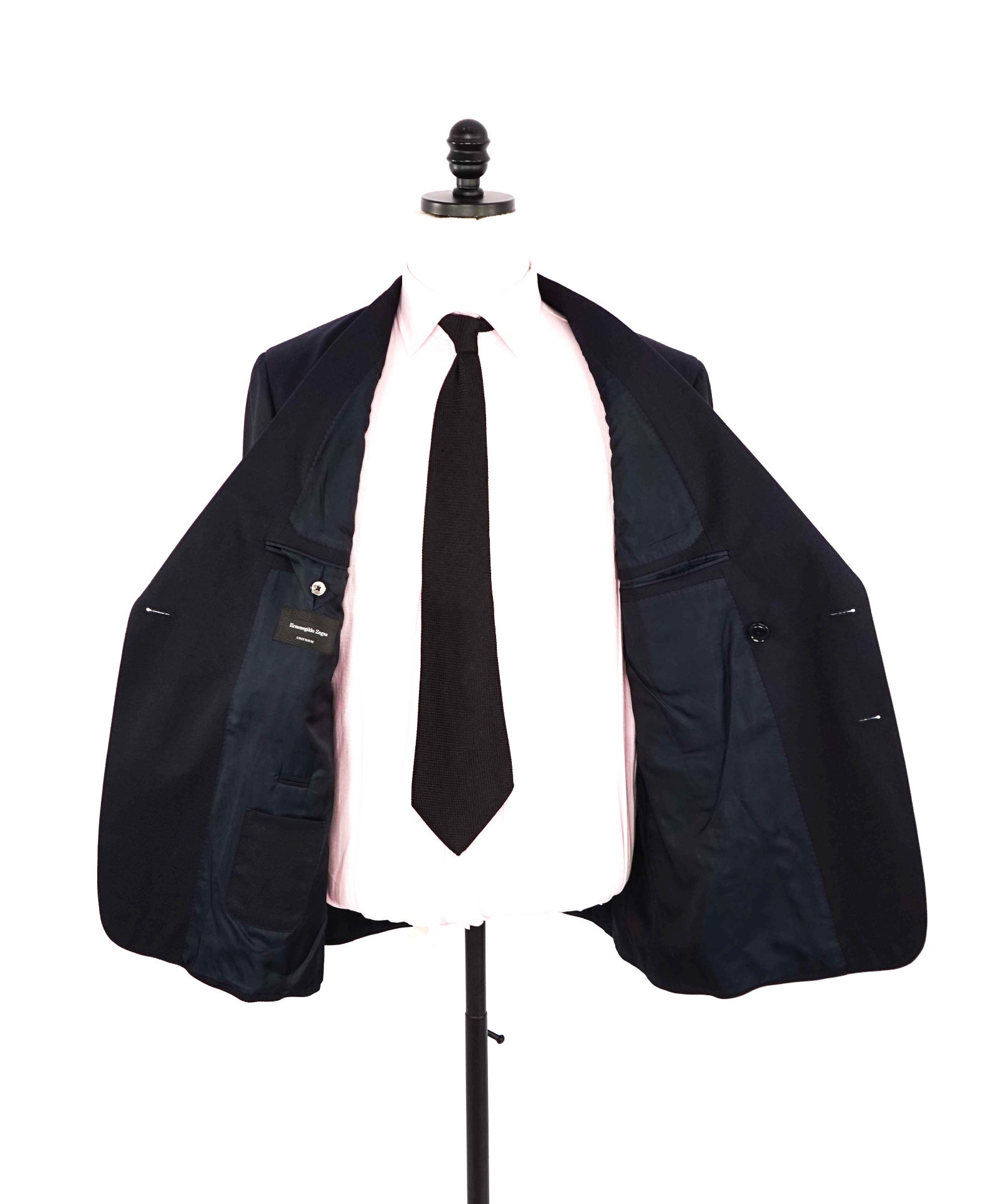 $3,295 ERMENEGILDO ZEGNA Navy Double Breasted Wool/Silk Blazer 44S