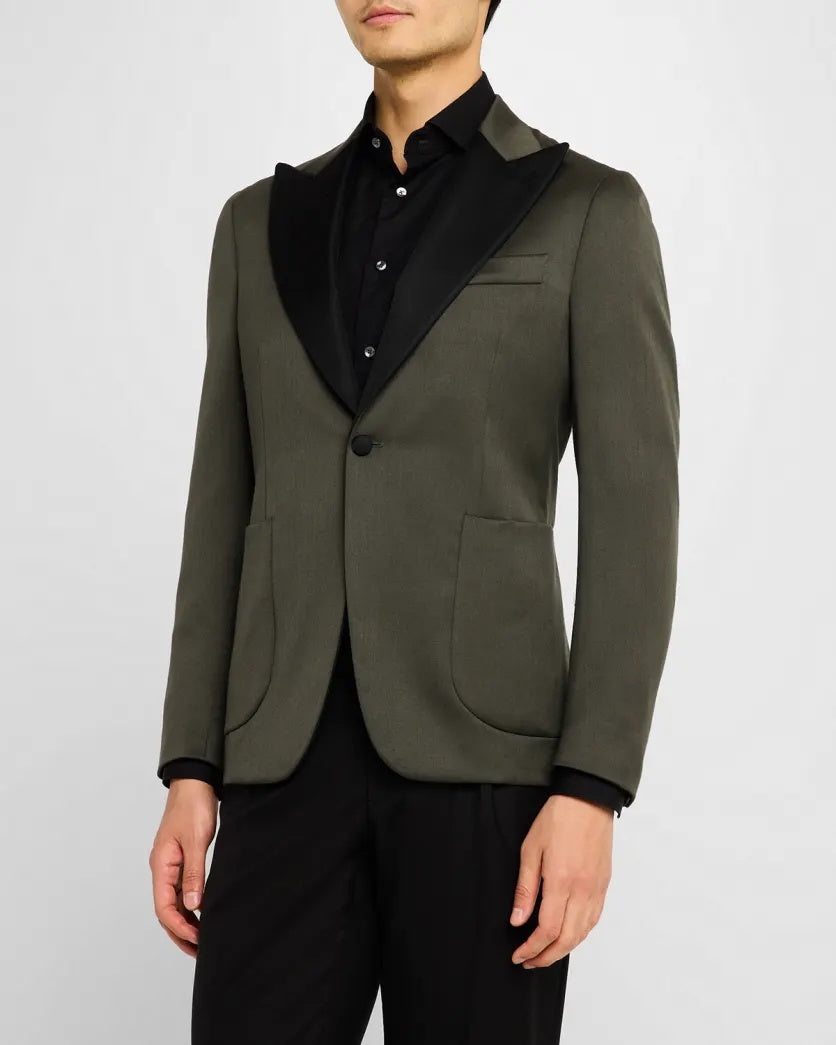 $5,400 ISAIA Moss Green Peak Lapel Wool Dinner Jacket Blazer 38R