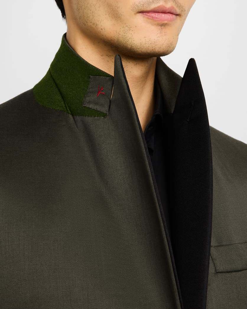 $5,400 ISAIA Moss Green Peak Lapel Wool Dinner Jacket Blazer 38R