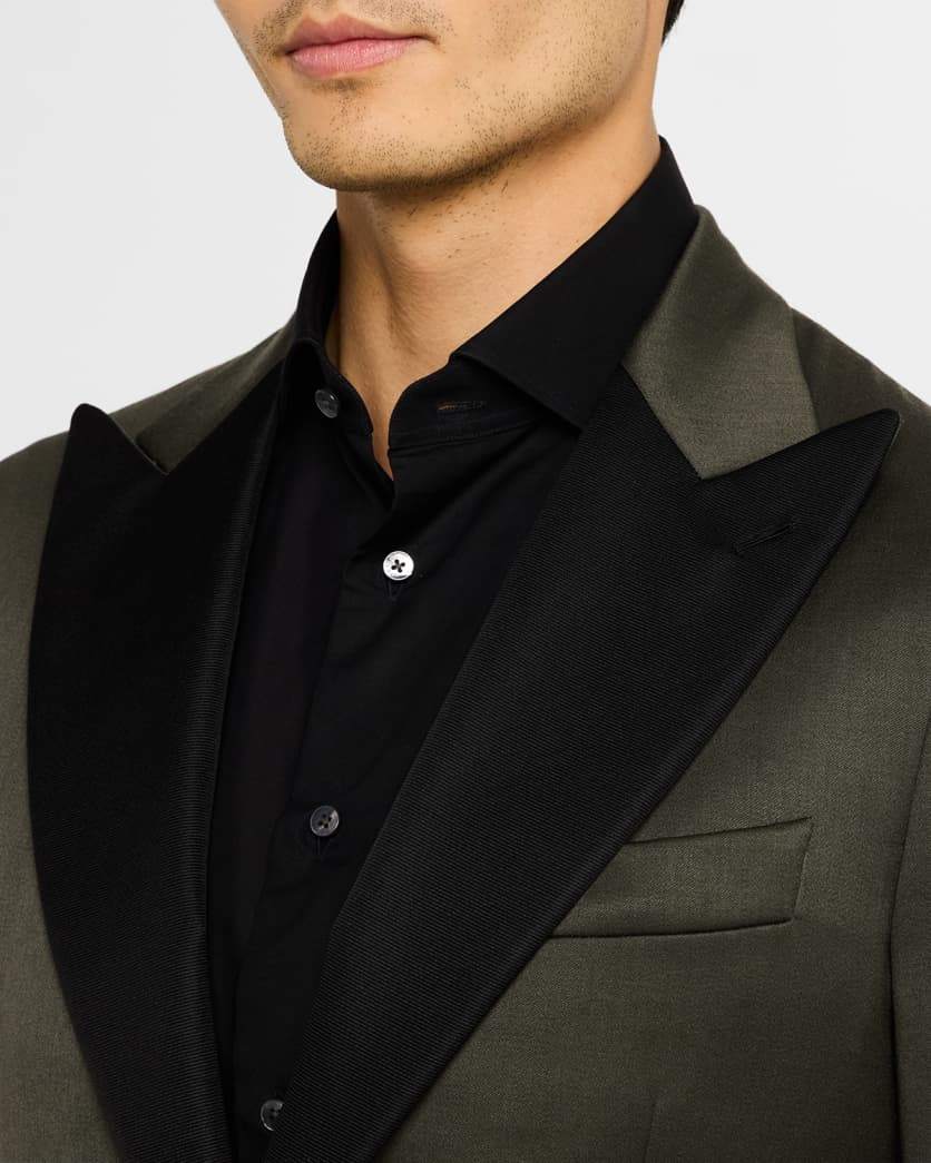 $5,400 ISAIA Moss Green Peak Lapel Wool Dinner Jacket Blazer 38R
