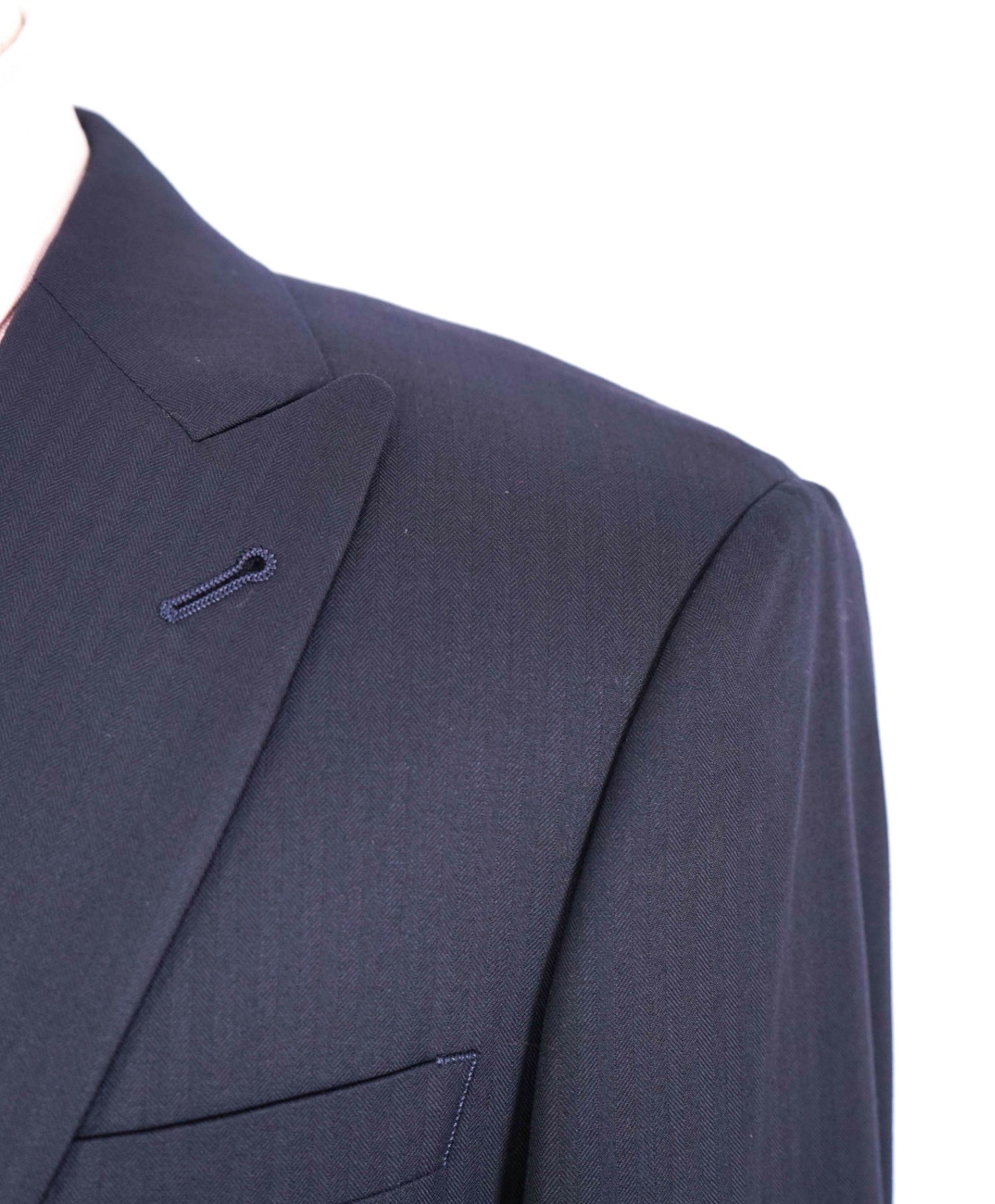 $5,000 GIORGIO ARMANI - "1/1 CUSTOM" Navy Peak Herringbone Suit 38R