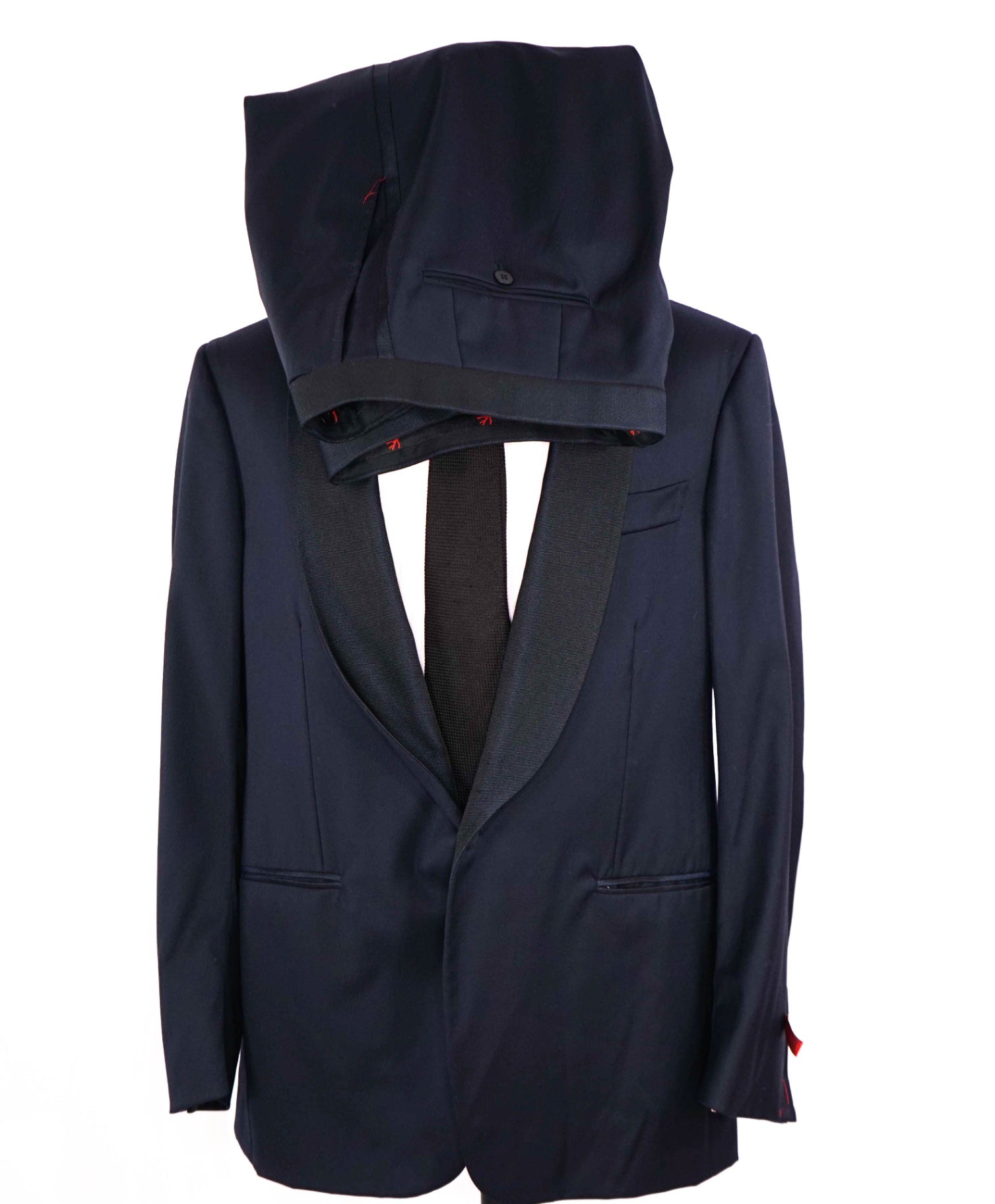 $5,000 Isaia Navy Textured Shawl lapel Wool Tuxedo Suit 44R 8R