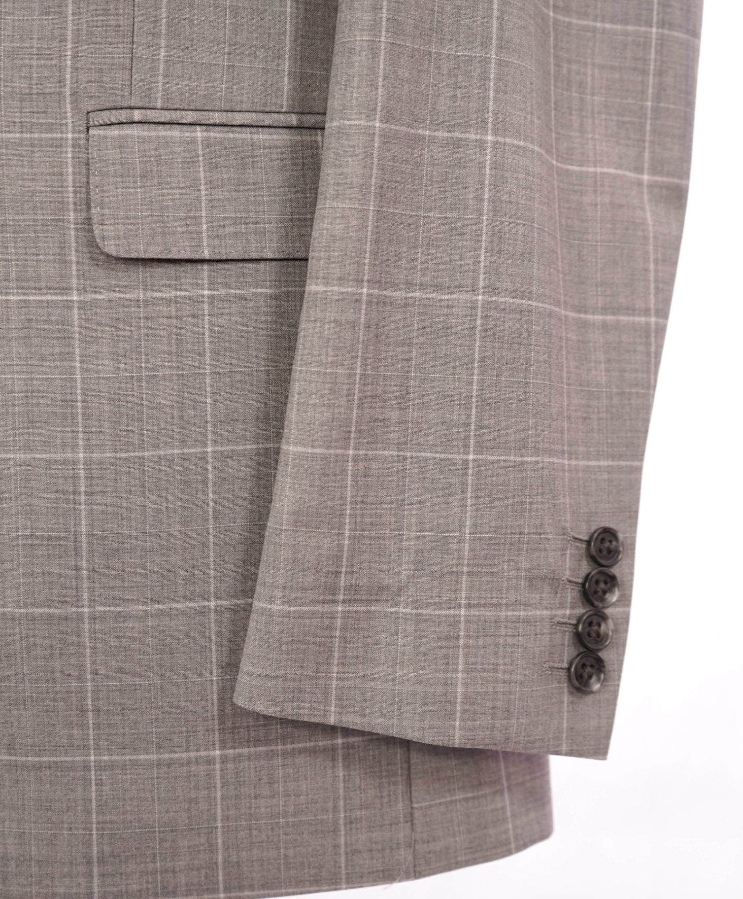 $995 Saks Fifth Avenue Light Grey Windowpane Slim fit Wool Suit 40L