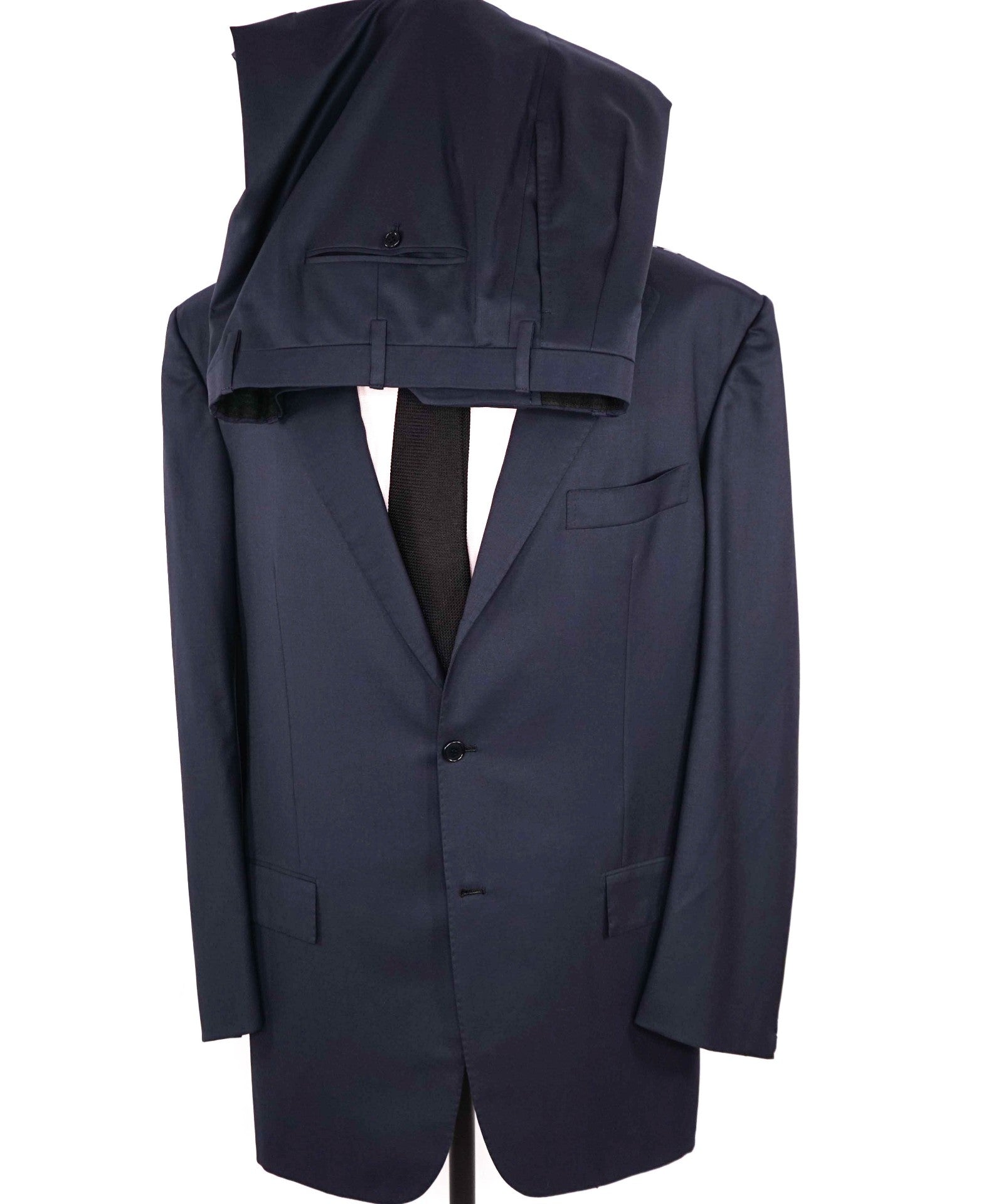 $9,500 KITON Solid Navy Wool Suit 50L