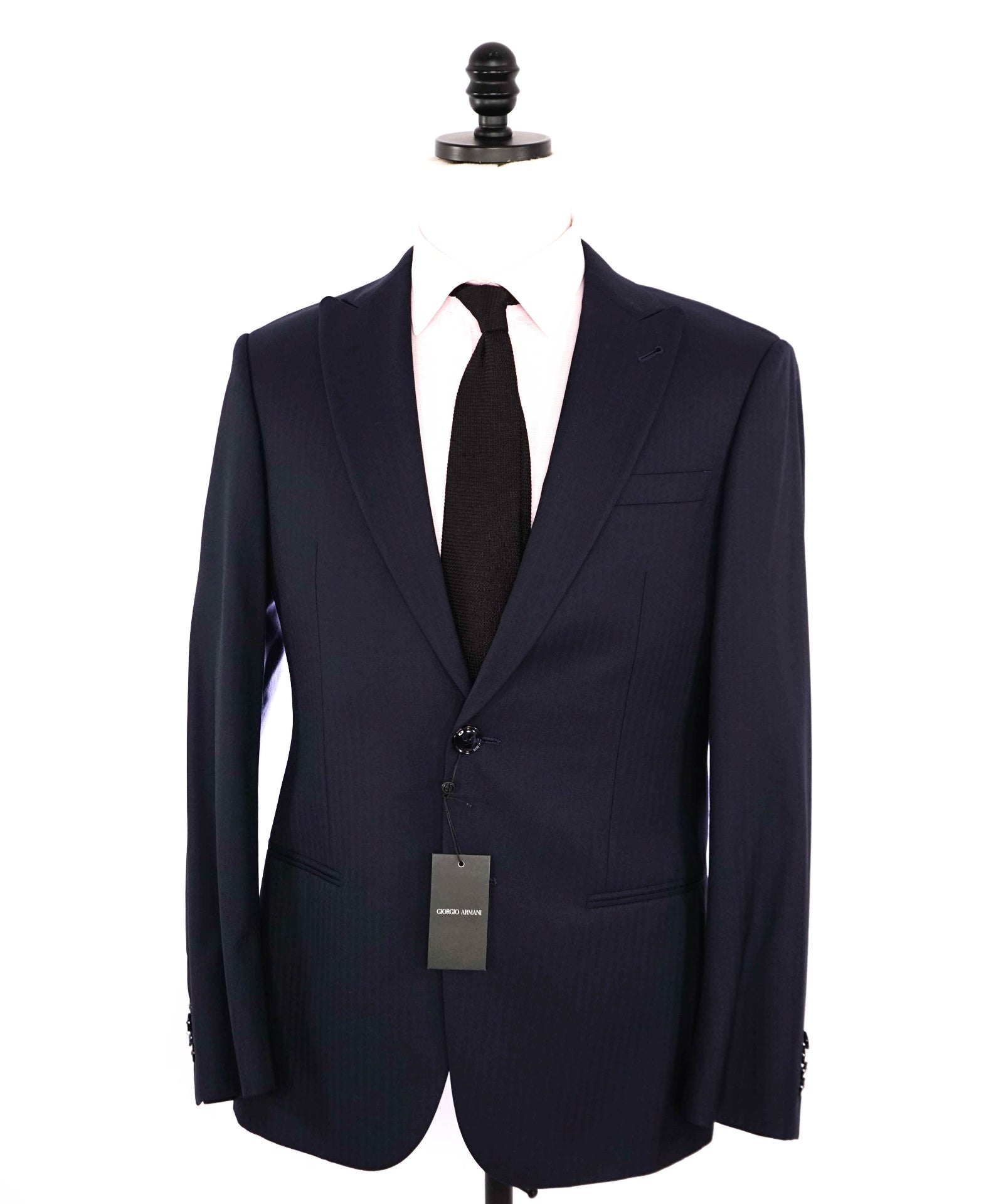 $5,000 GIORGIO ARMANI - "1/1 CUSTOM" Navy Peak Herringbone Suit 38R