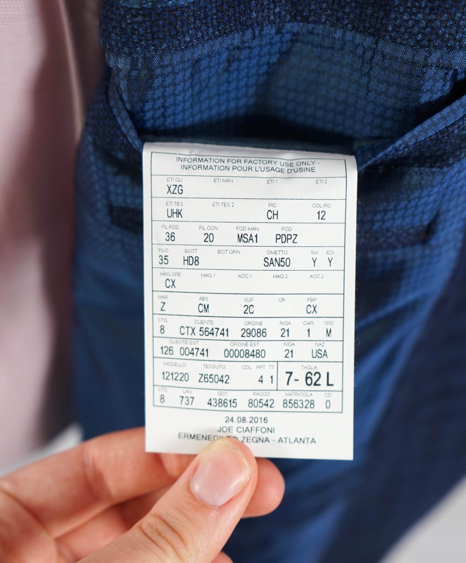 $3,695 ERMENEGILDO ZEGNA -  *Su Misura* Wool/Silk Blue Check Blazer 52L US