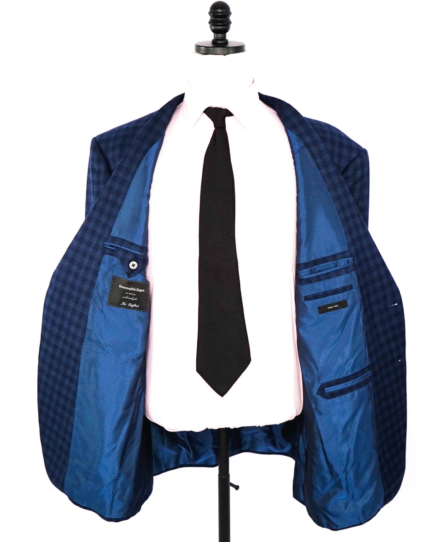 $3,695 ERMENEGILDO ZEGNA -  *Su Misura* Wool/Silk Blue Check Blazer 52L US