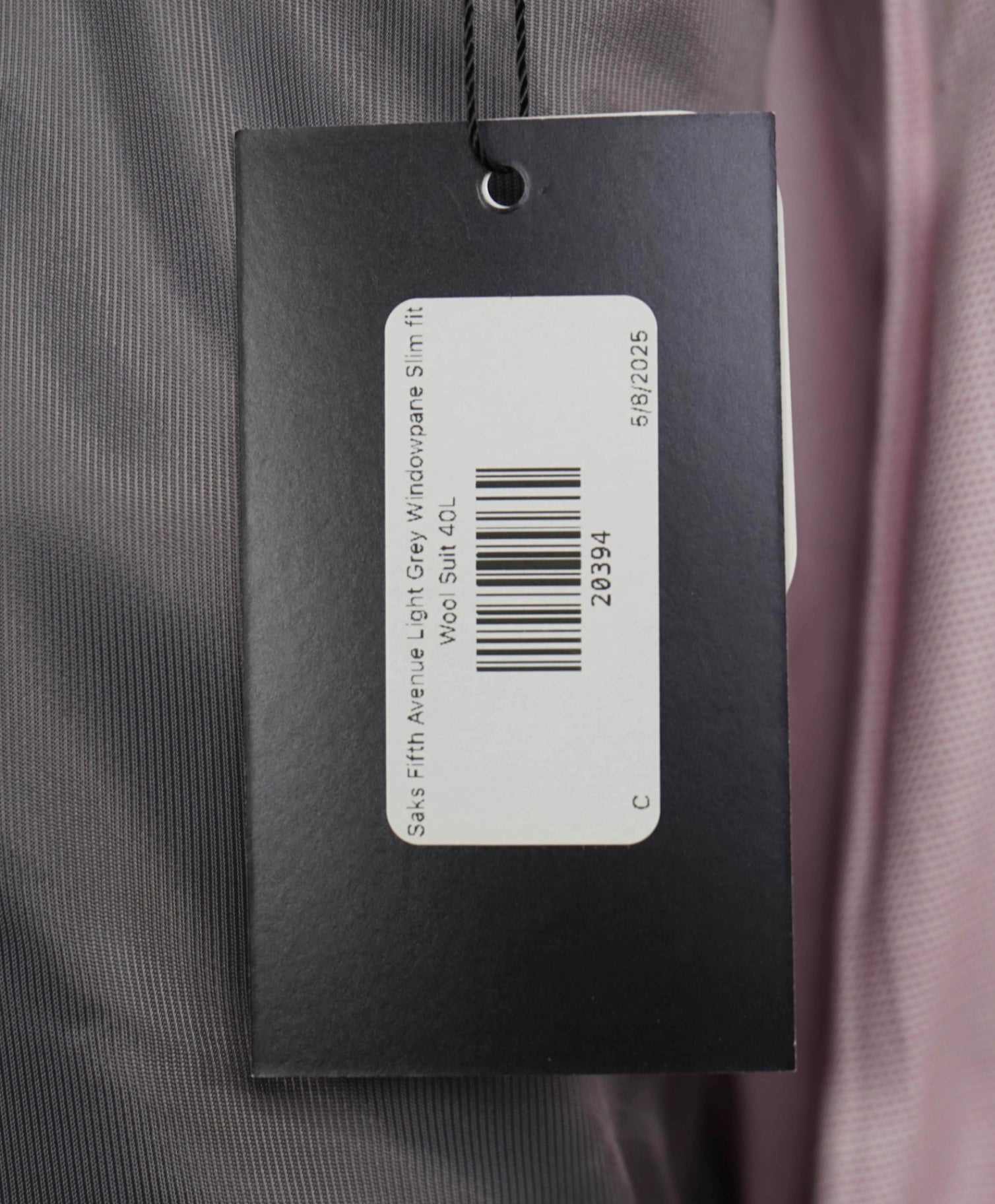 $995 Saks Fifth Avenue Light Grey Windowpane Slim fit Wool Suit 40L