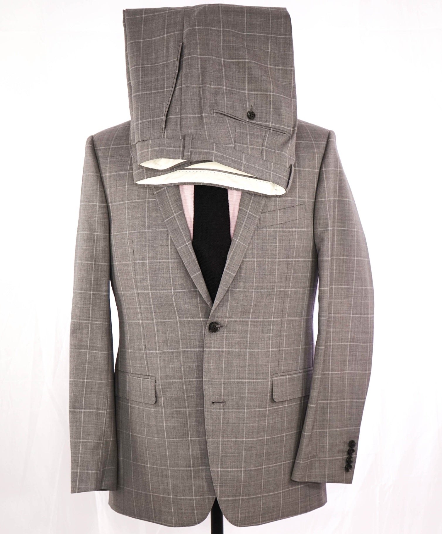 $995 Saks Fifth Avenue Light Grey Windowpane Slim fit Wool Suit 40L