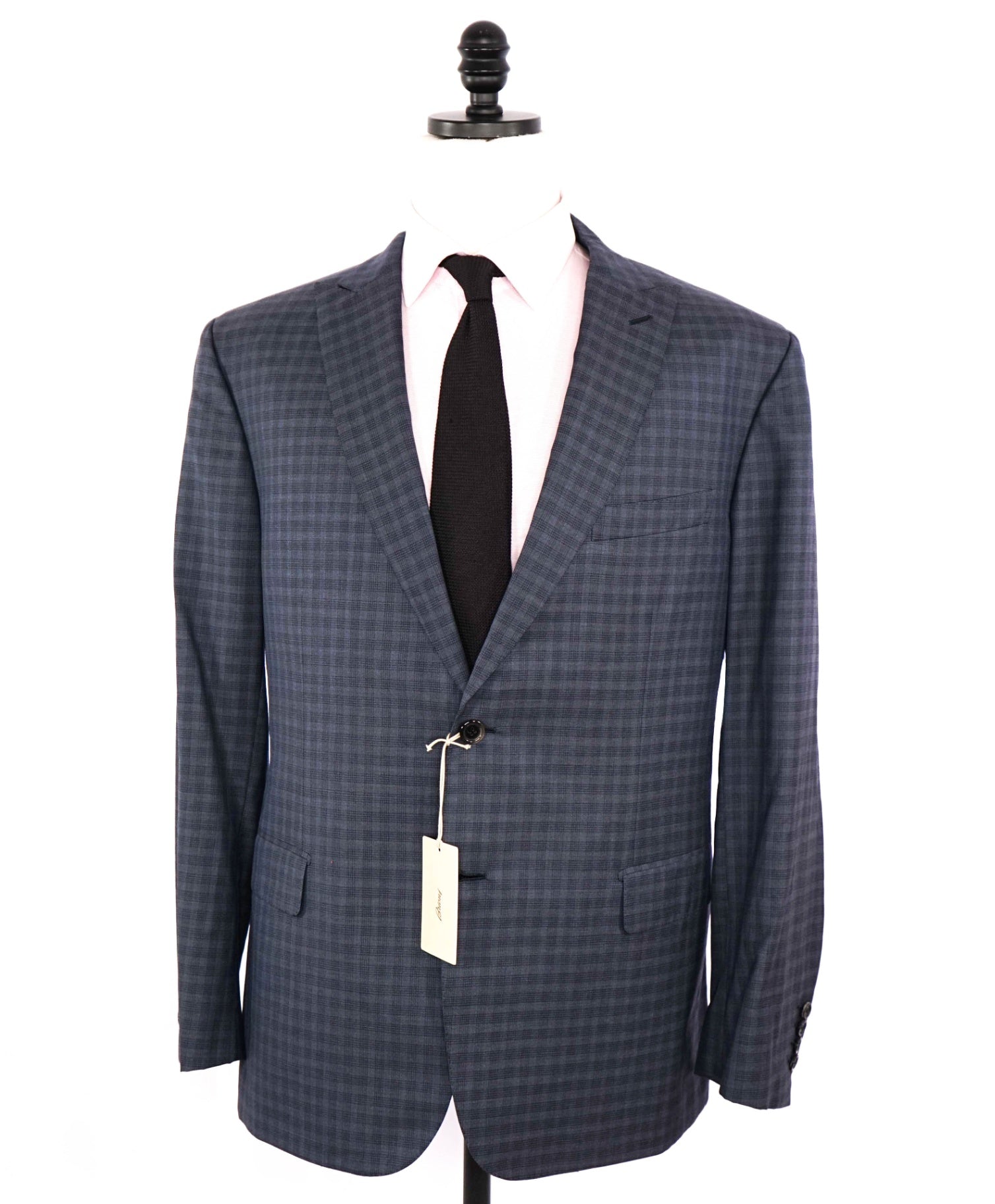 $7,000 Brioni "Bracciano" Navy Blue Check Wool/Silk Suit 48R