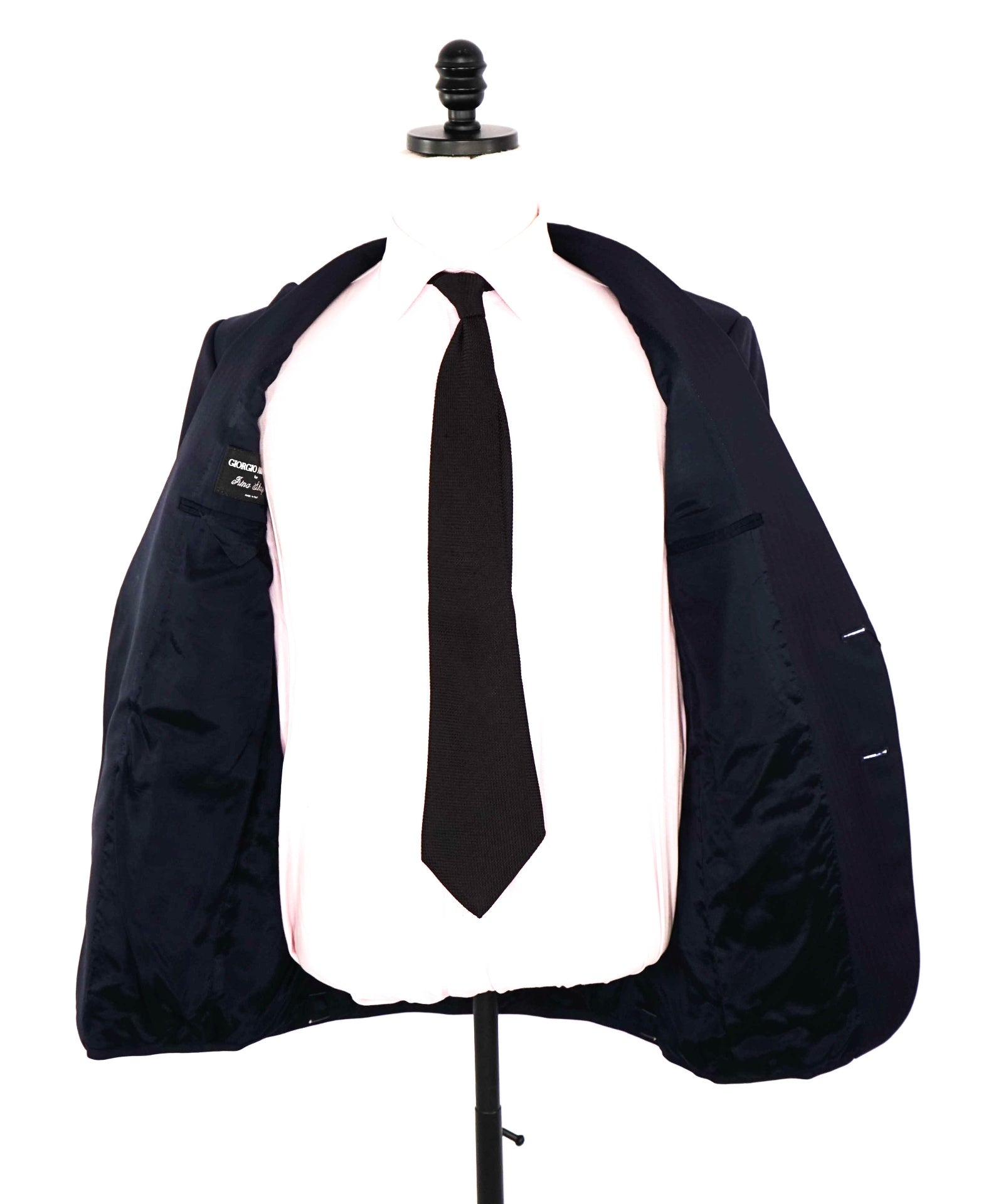 $5,000 GIORGIO ARMANI - "1/1 CUSTOM" Navy Peak Herringbone Suit 38R