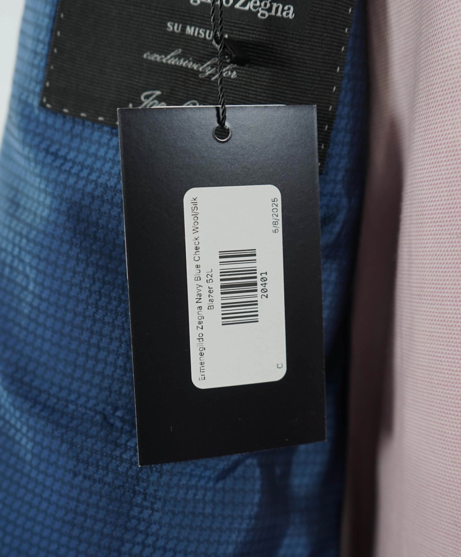 $3,695 ERMENEGILDO ZEGNA -  *Su Misura* Wool/Silk Blue Check Blazer 52L US