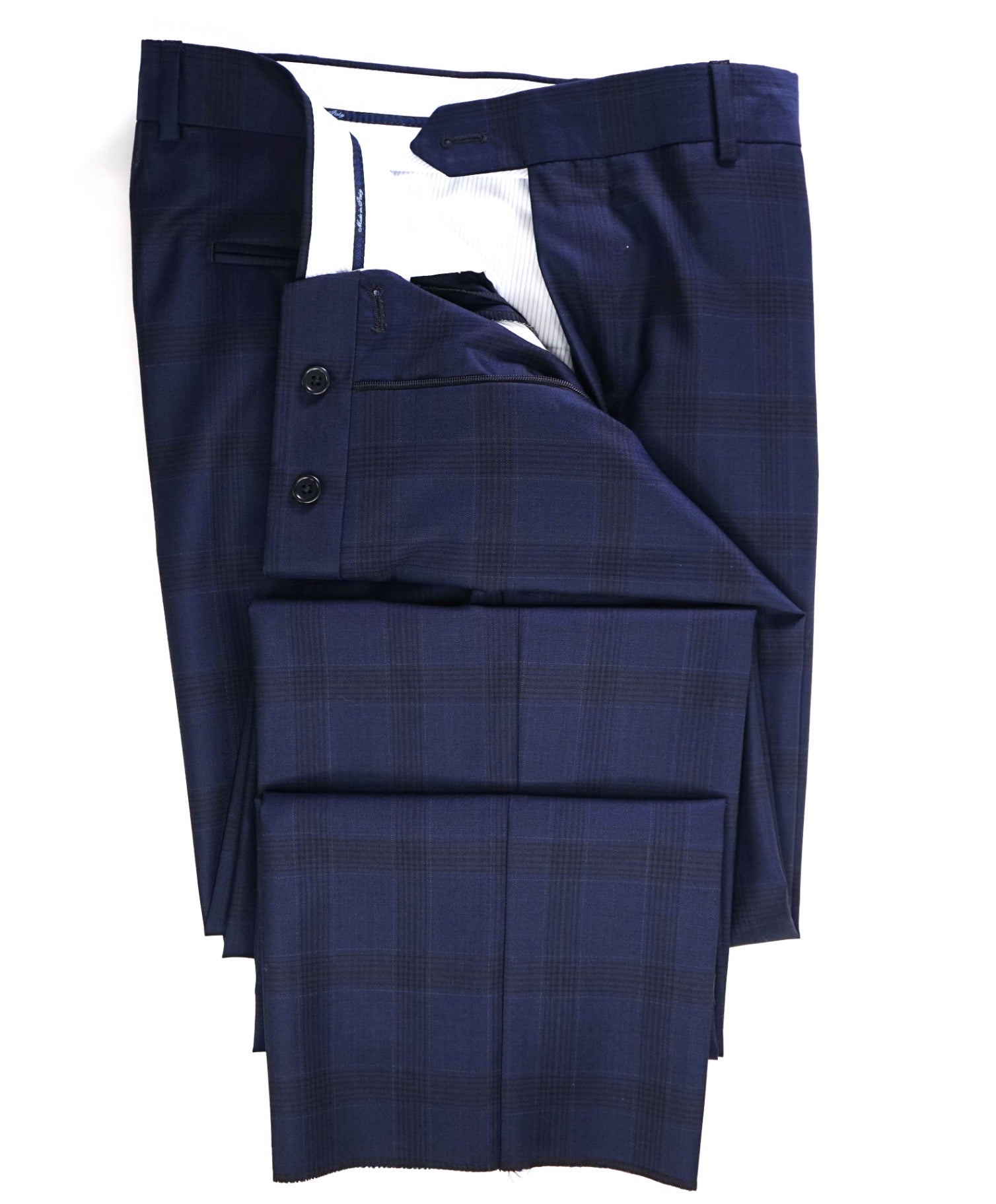 $400 Saks Fifth Avenue Navy Blue Plaid Wool Pants 36W
