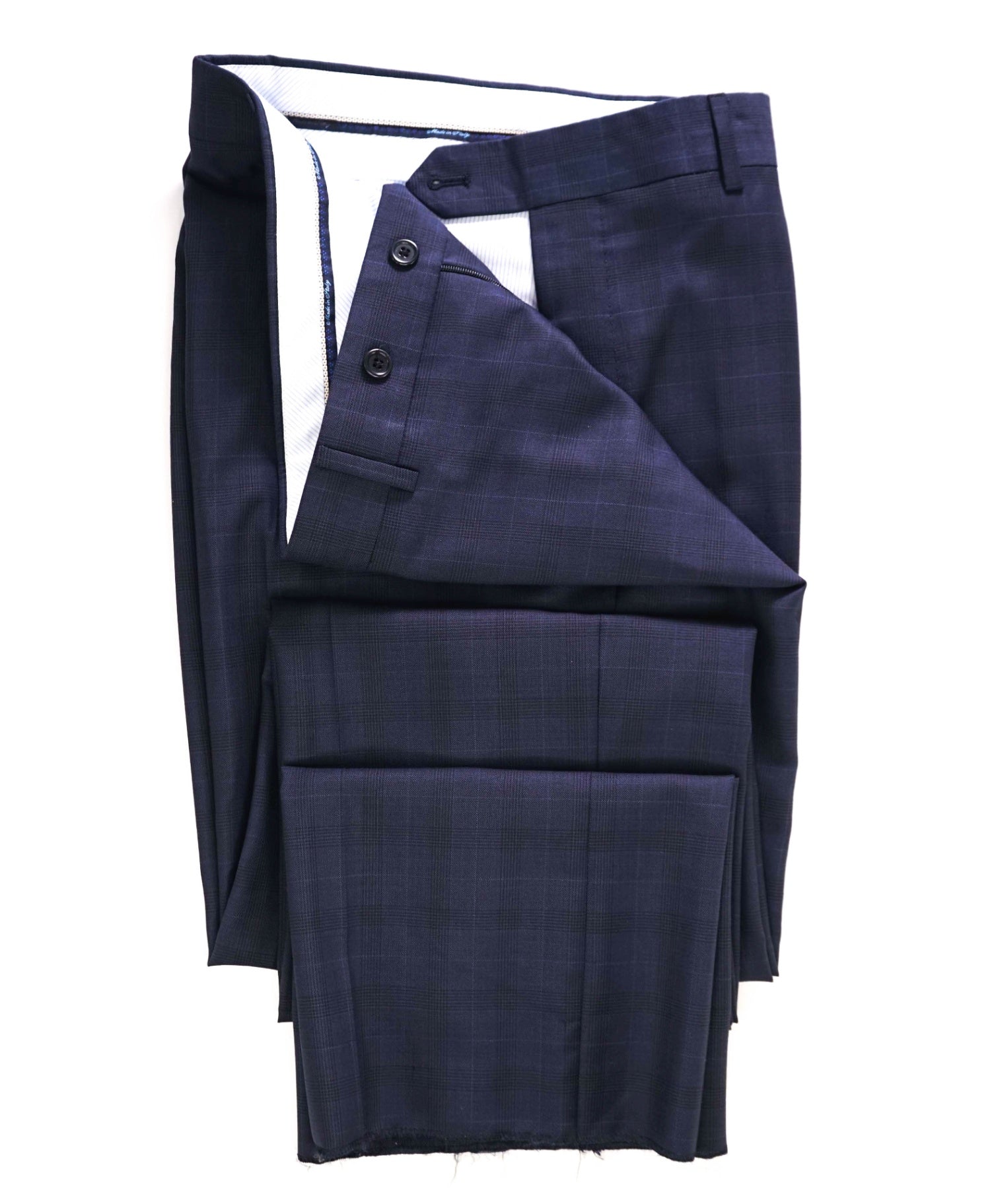 $400 Saks Fifth Avenue Navy Blue Plaid Wool Pants 34W